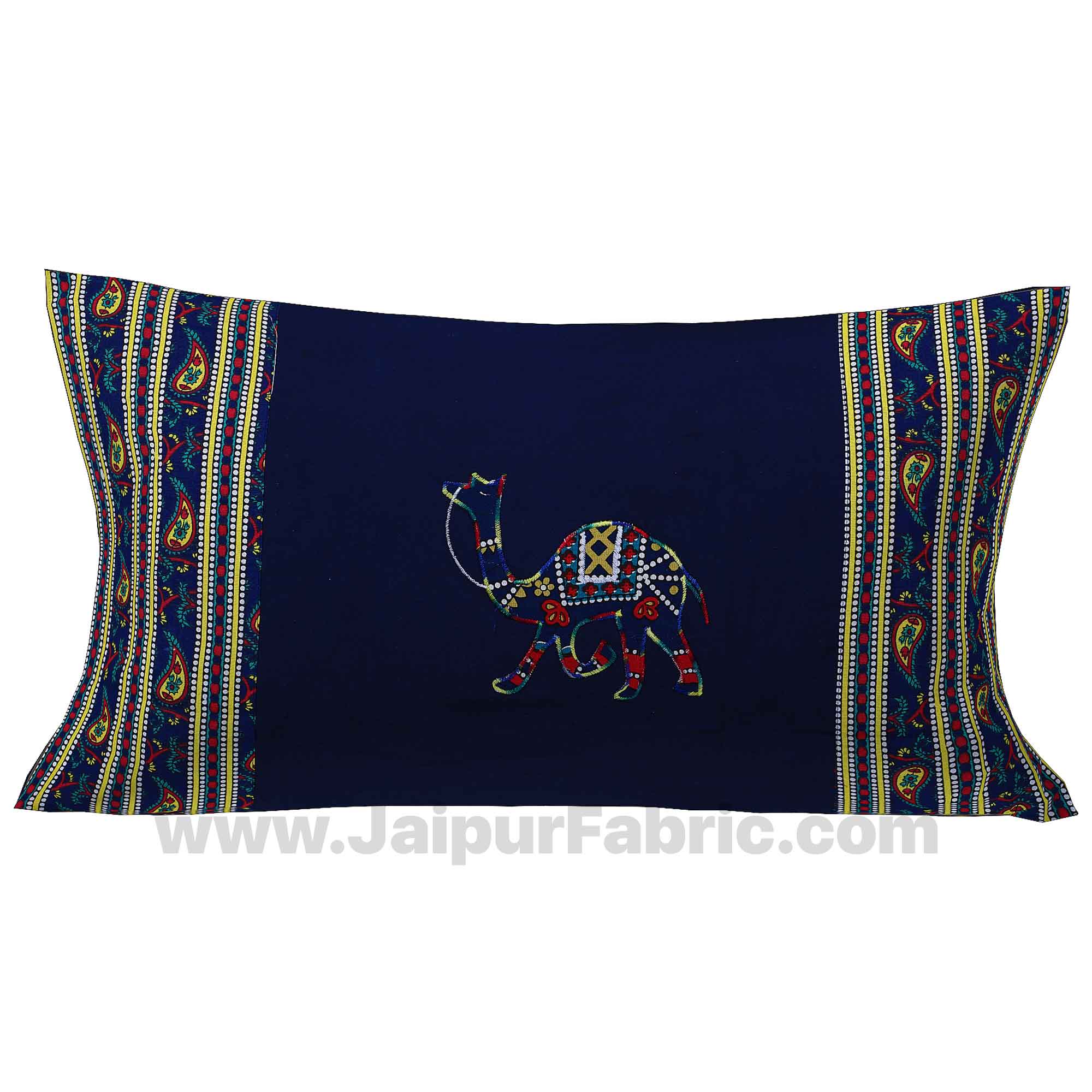 Applique Blue Camel Jaipuri  Hand Made Embroidery Patch Work Single Bedsheet