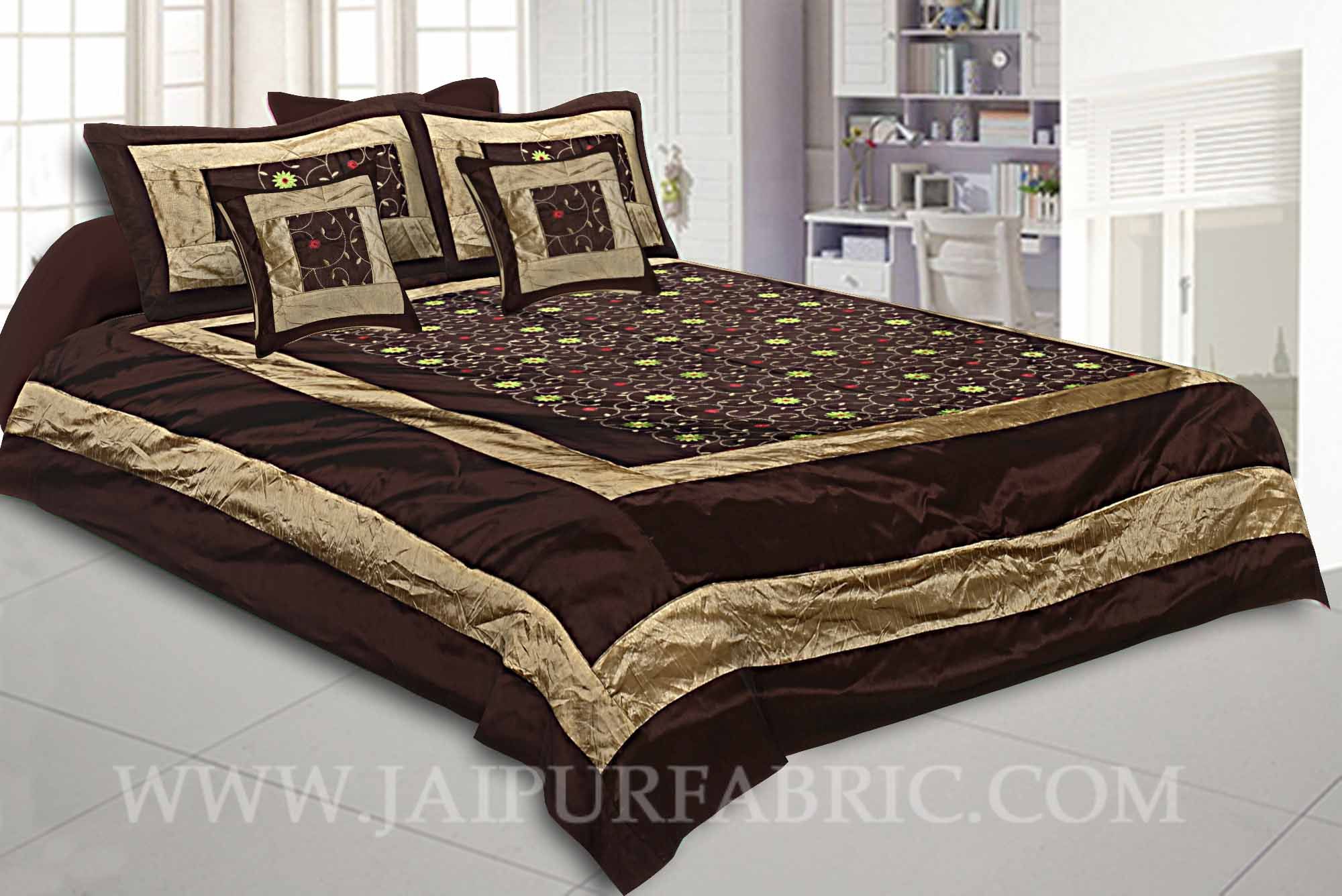 Dark Brown Rajwada Silk Double Bedsheet