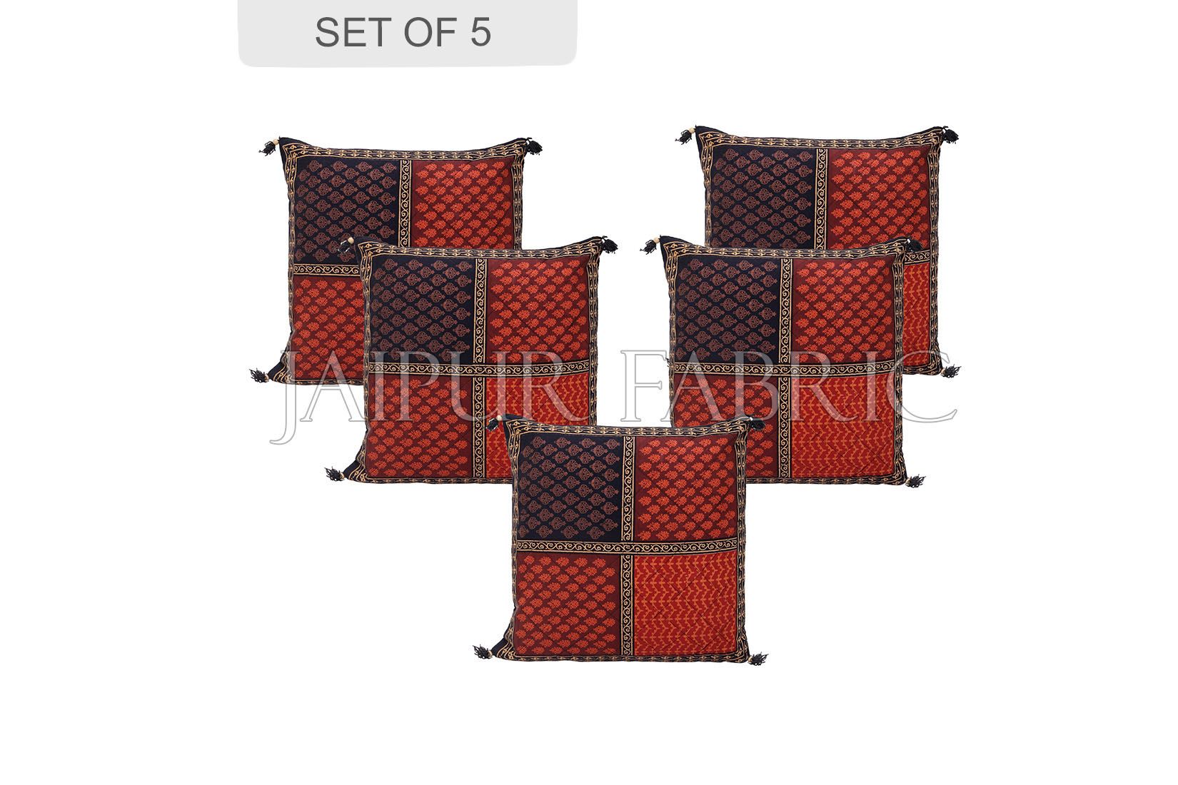 Black Border Rajasthani Block Printed Cotton Cushion Cover