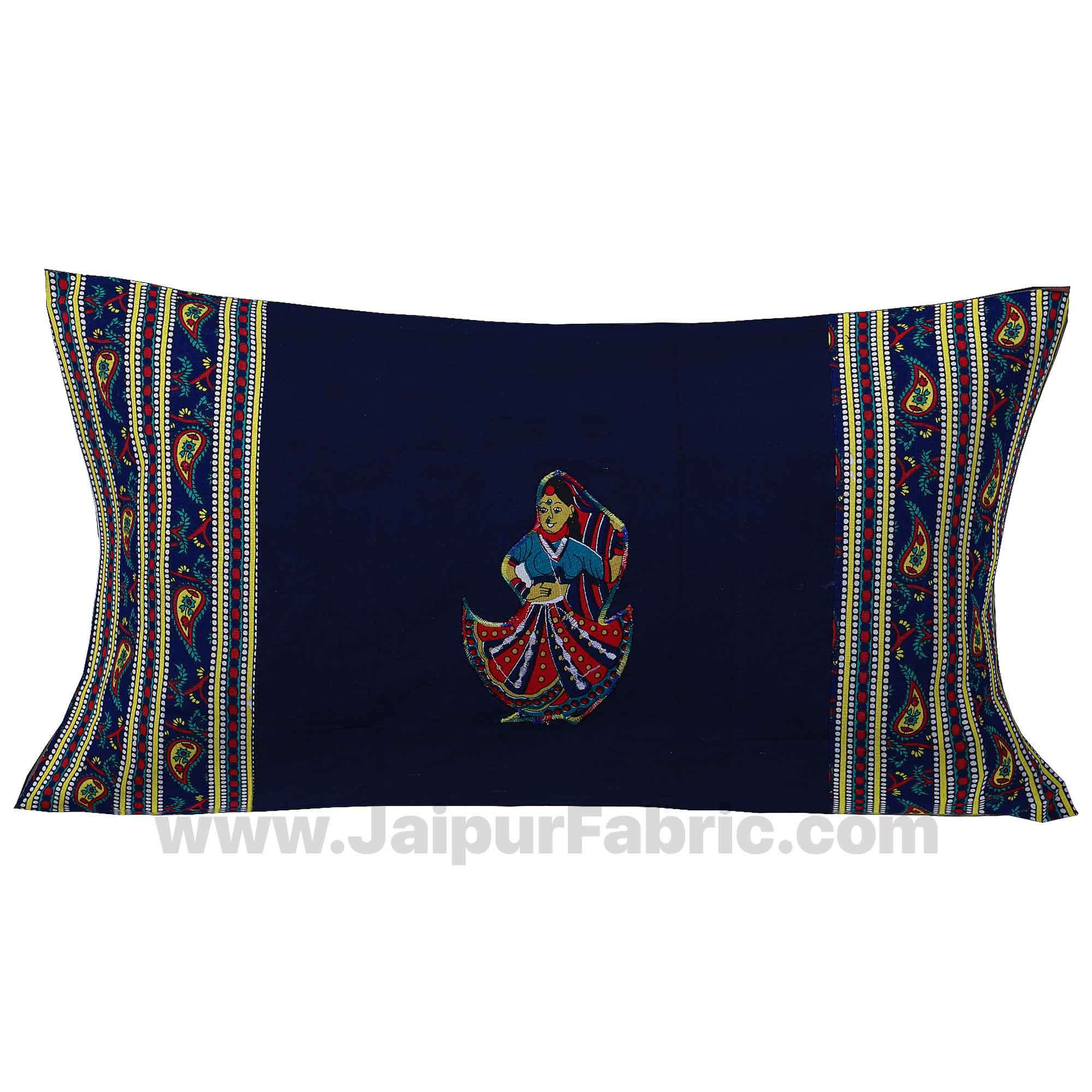 Applique Blue Rajasthani Dance Jaipuri  Hand Made Embroidery Patch Work Single Bedsheet