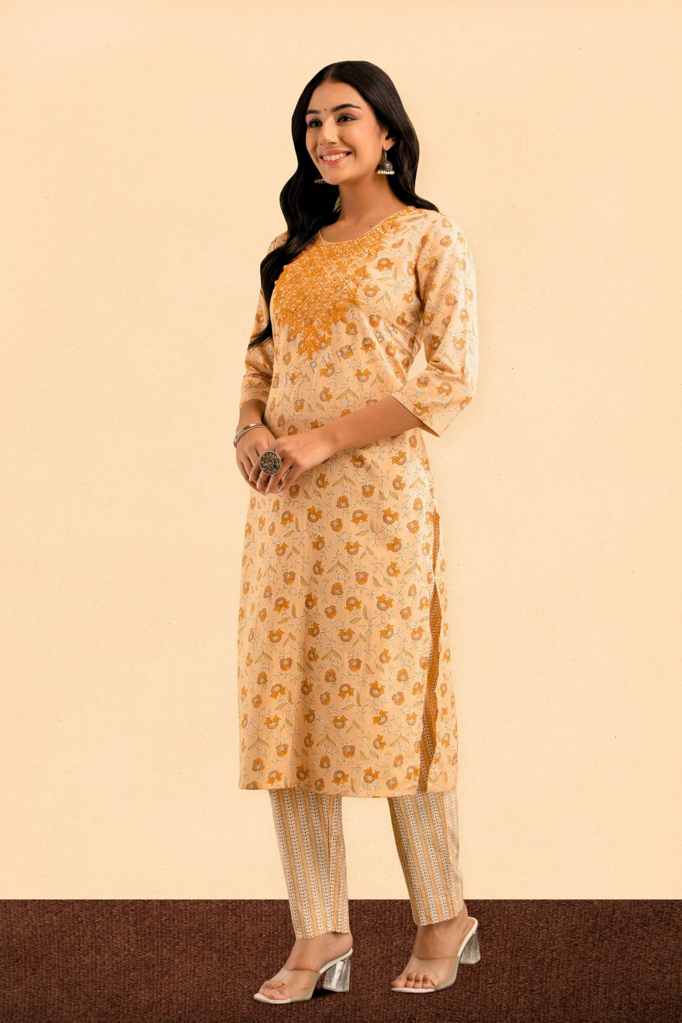 Yellow Floral Kurti 3pcs set