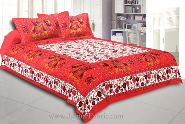 Maroon Gangaur Pattern cotton Double Bed sheet