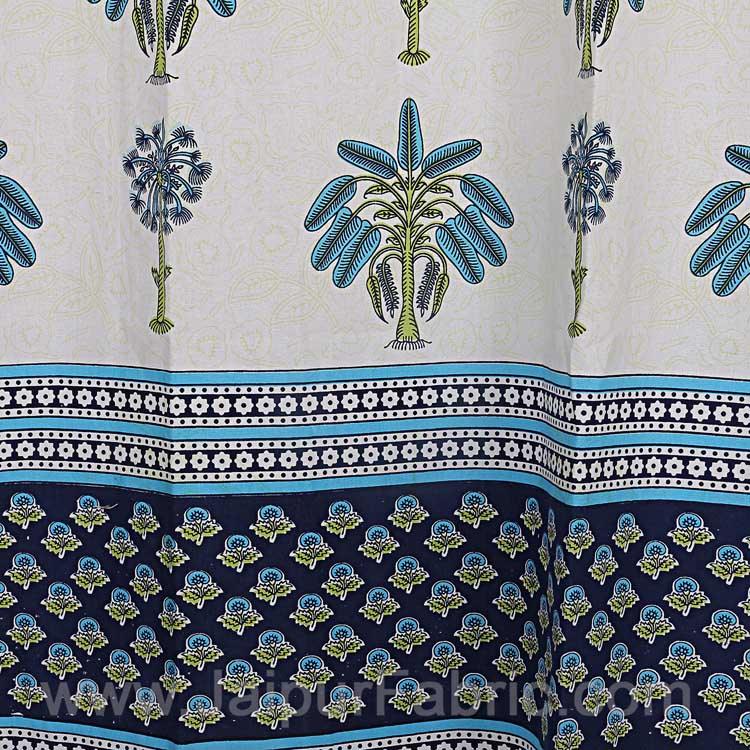 Sky Blue Tree Print Cotton Grommet Curtain