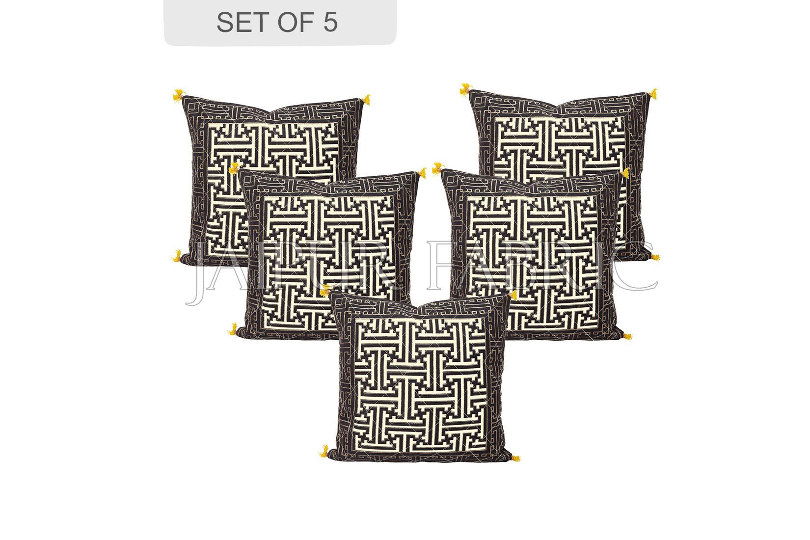 Cream Base Black Border Maze Design Cotton Cushion Cover