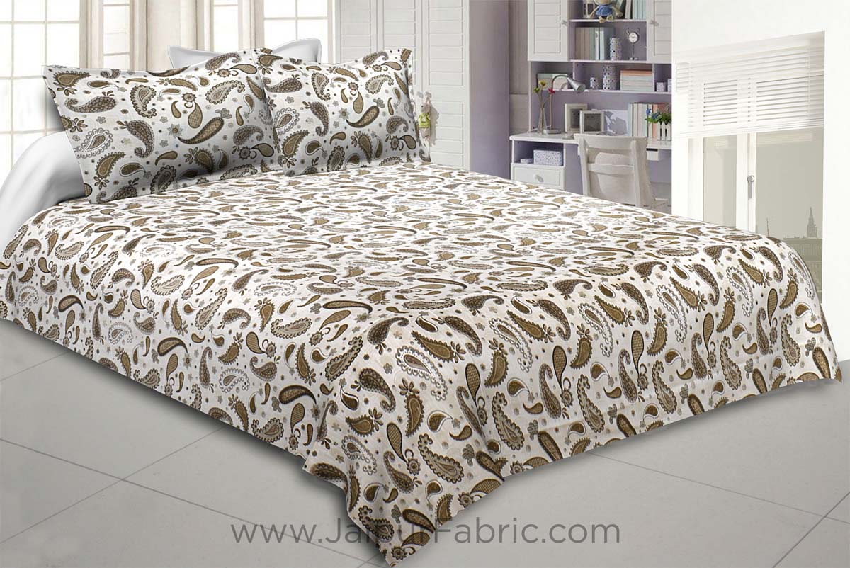 Paisley Creamish Green 240 TC King Size Double Bedsheet