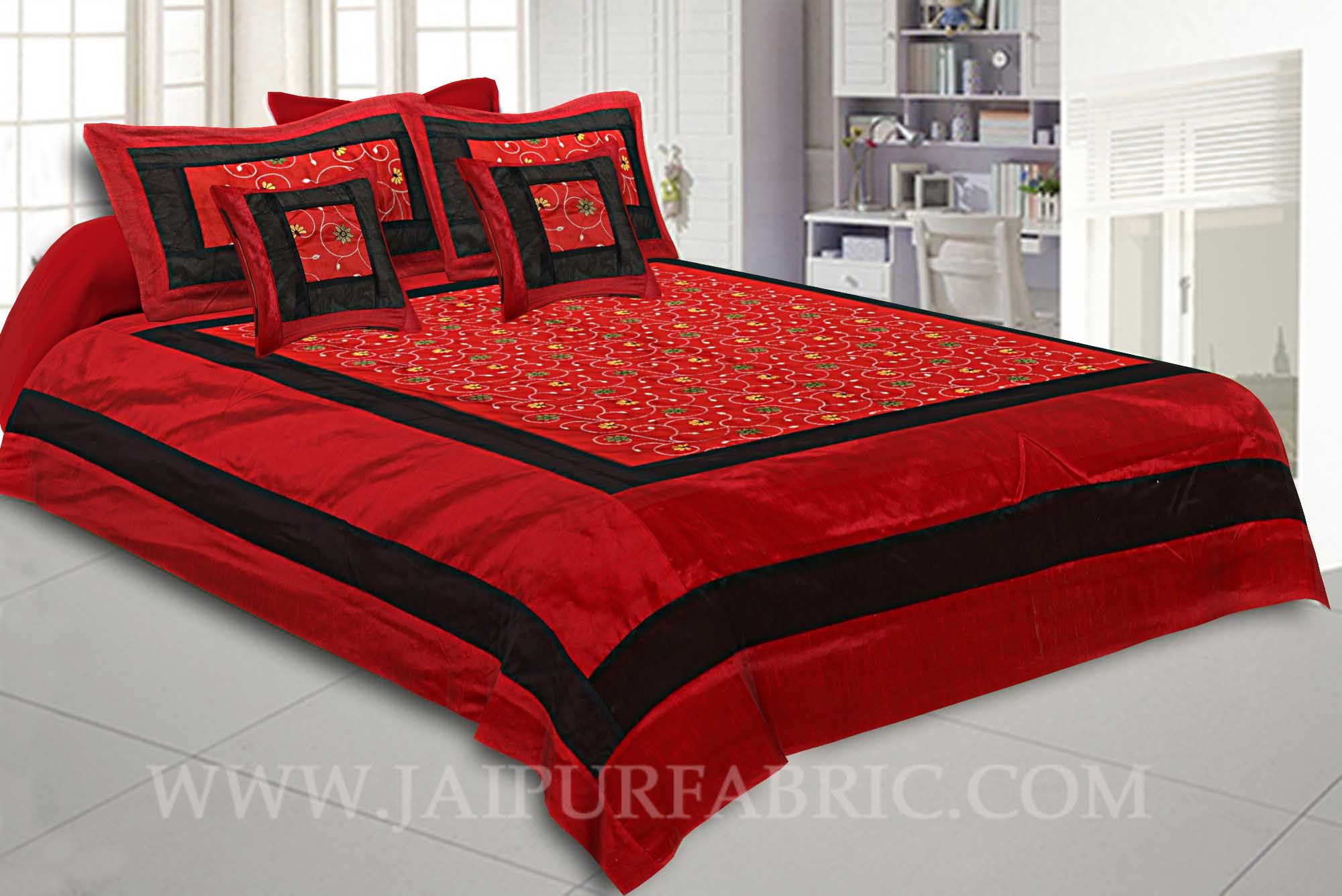 Ruby Red Rajwada Silk Double Bedsheet