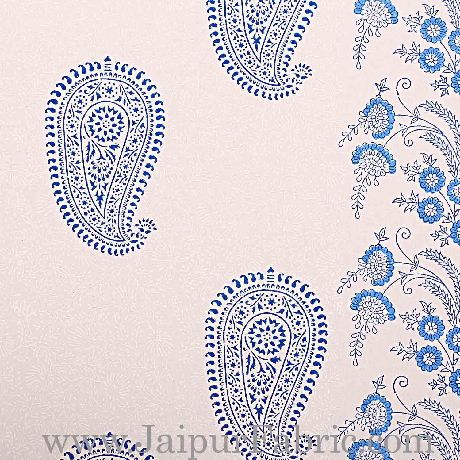 Double Bed Sheet White Base With Kadi Print Blue Rajasthani Buta Hand Block Print Super Fine  Cotton