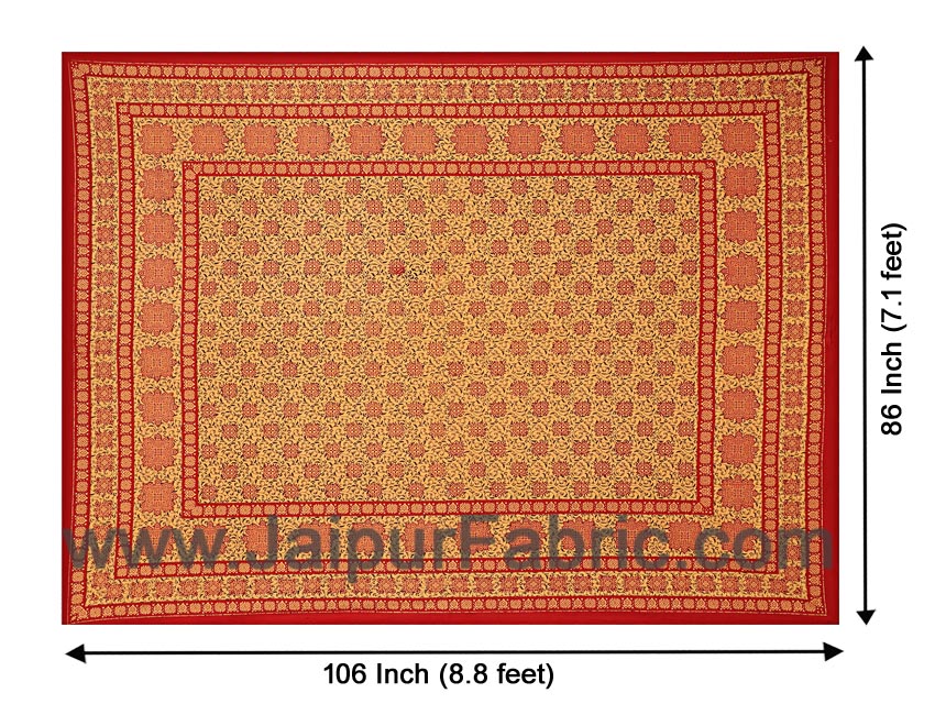 Double Bed Sheet Red Border Hand Block  Bagru Print Cotton Double Bed Sheet