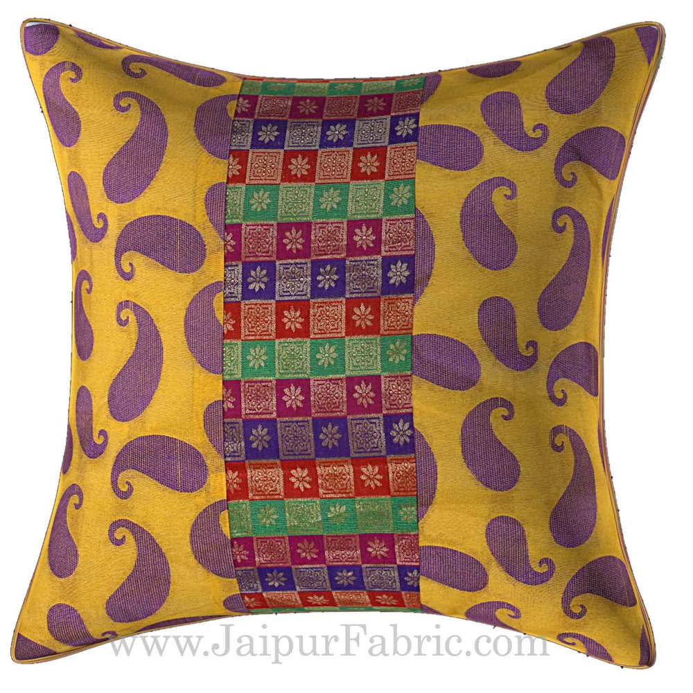 Yellow Base Small Paisley Print Cushion Cover