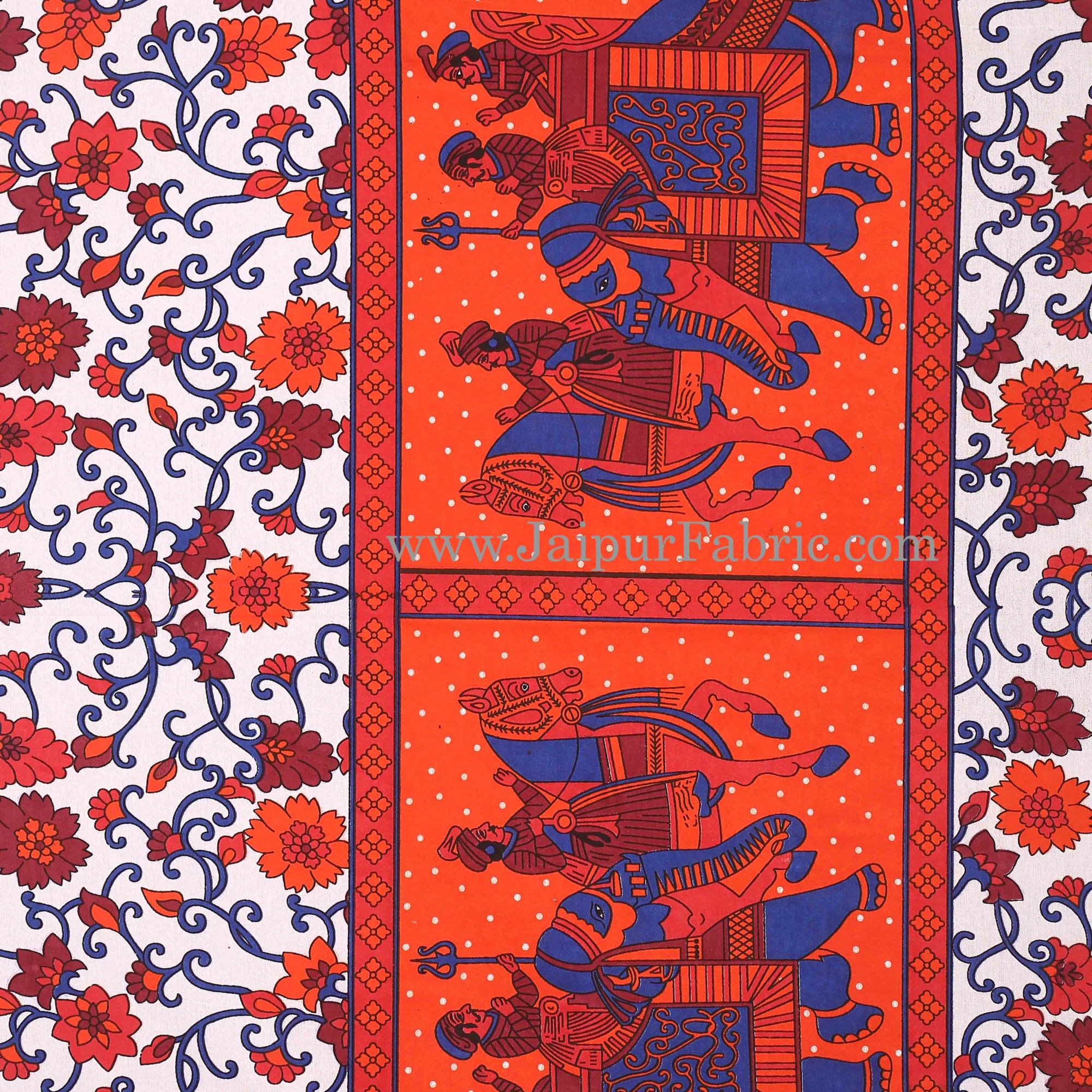 Orange Gangaur Pattern cotton Double Bed sheet