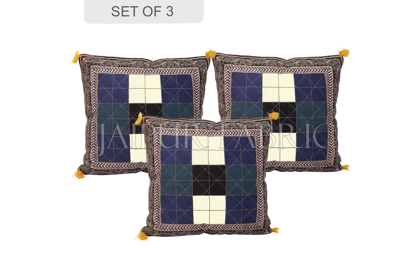 Black border Checkered Design Cotton Cushion Cover