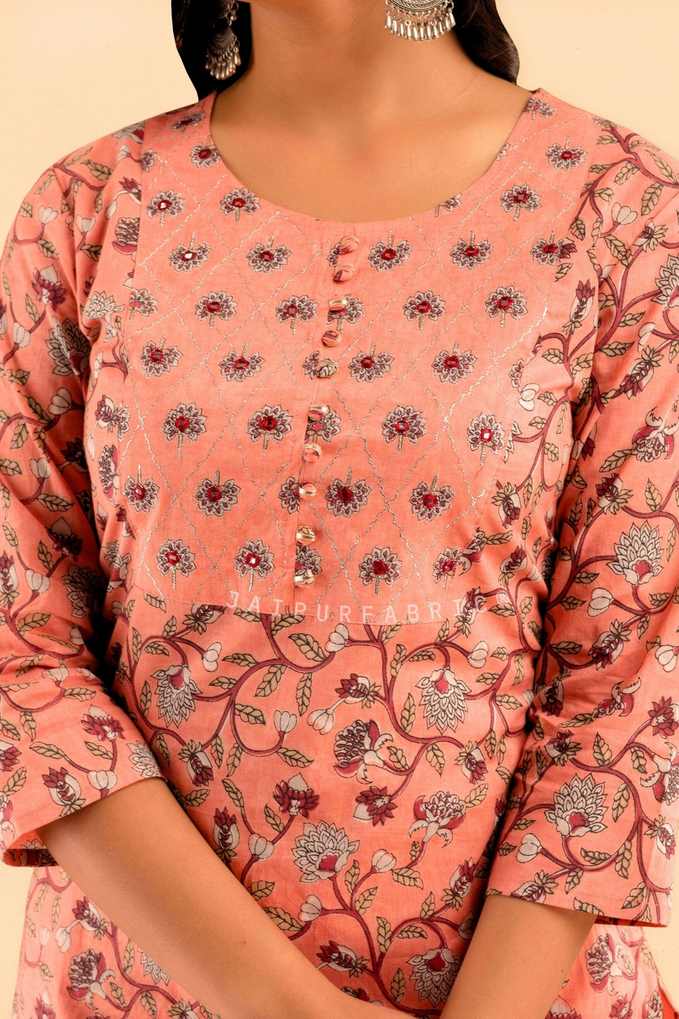 Peach Floral Kurti 3 pcs set