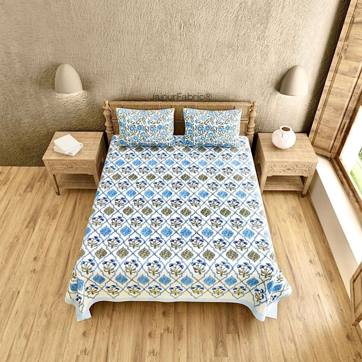 Ultra Premium Block Print 400 TC Pure Cotton King Size Bedsheet