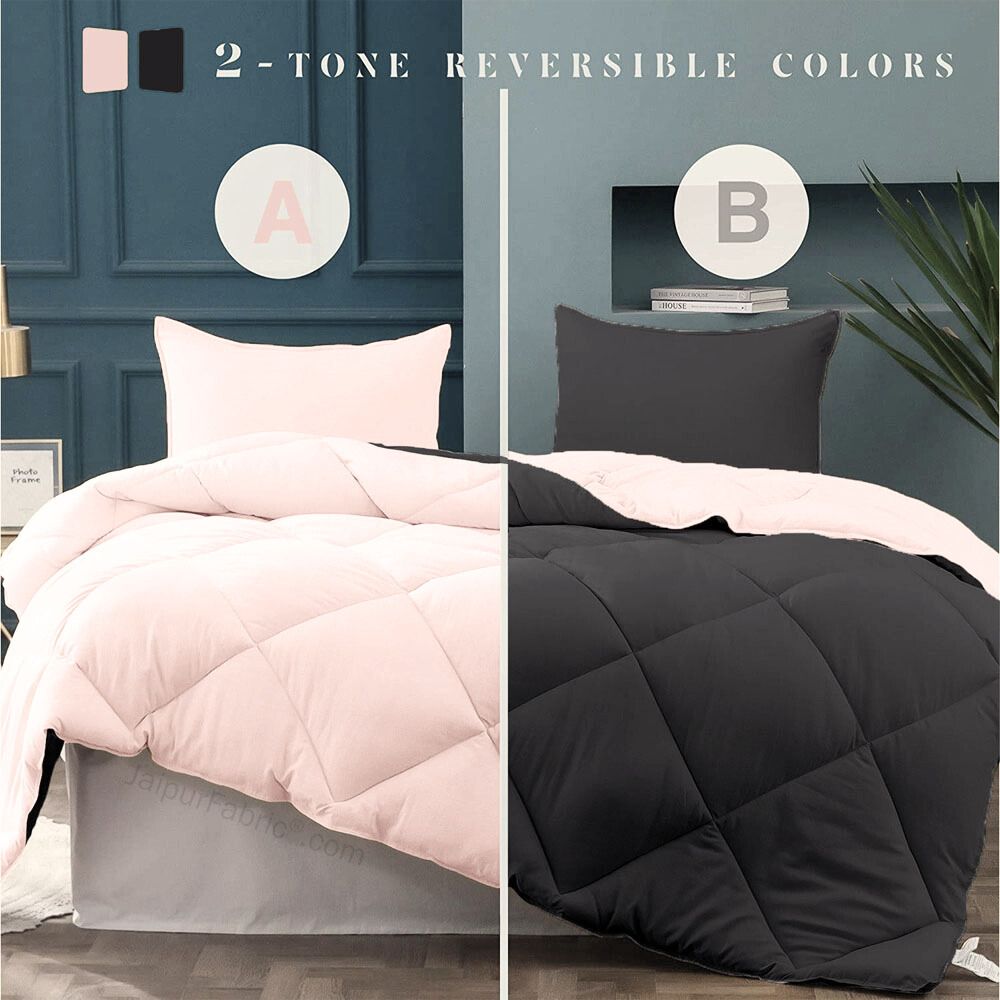 Pale Pink & Dark Grey Double Bed Comforter