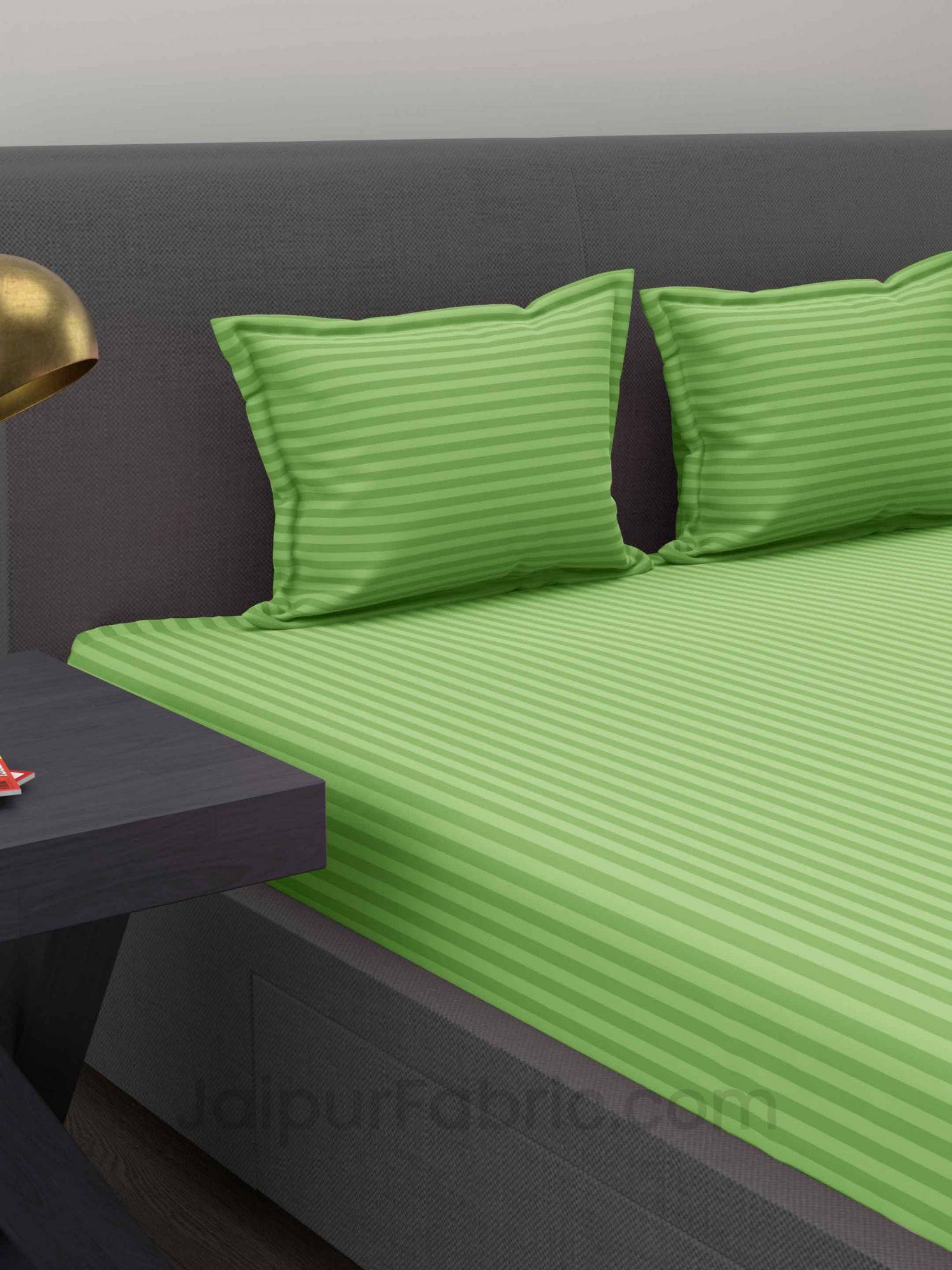 Lime Green Satin Stripes Double BedSheet