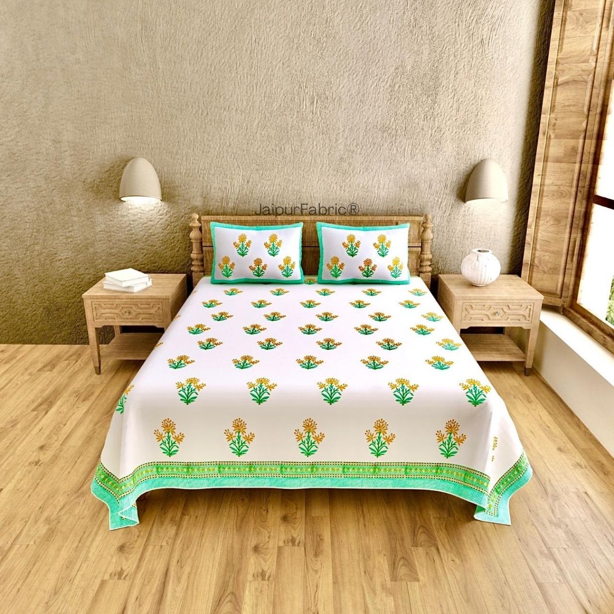 Authentic Genuine Hand Block Print 400 TC Pure Cotton King Size Bedsheet