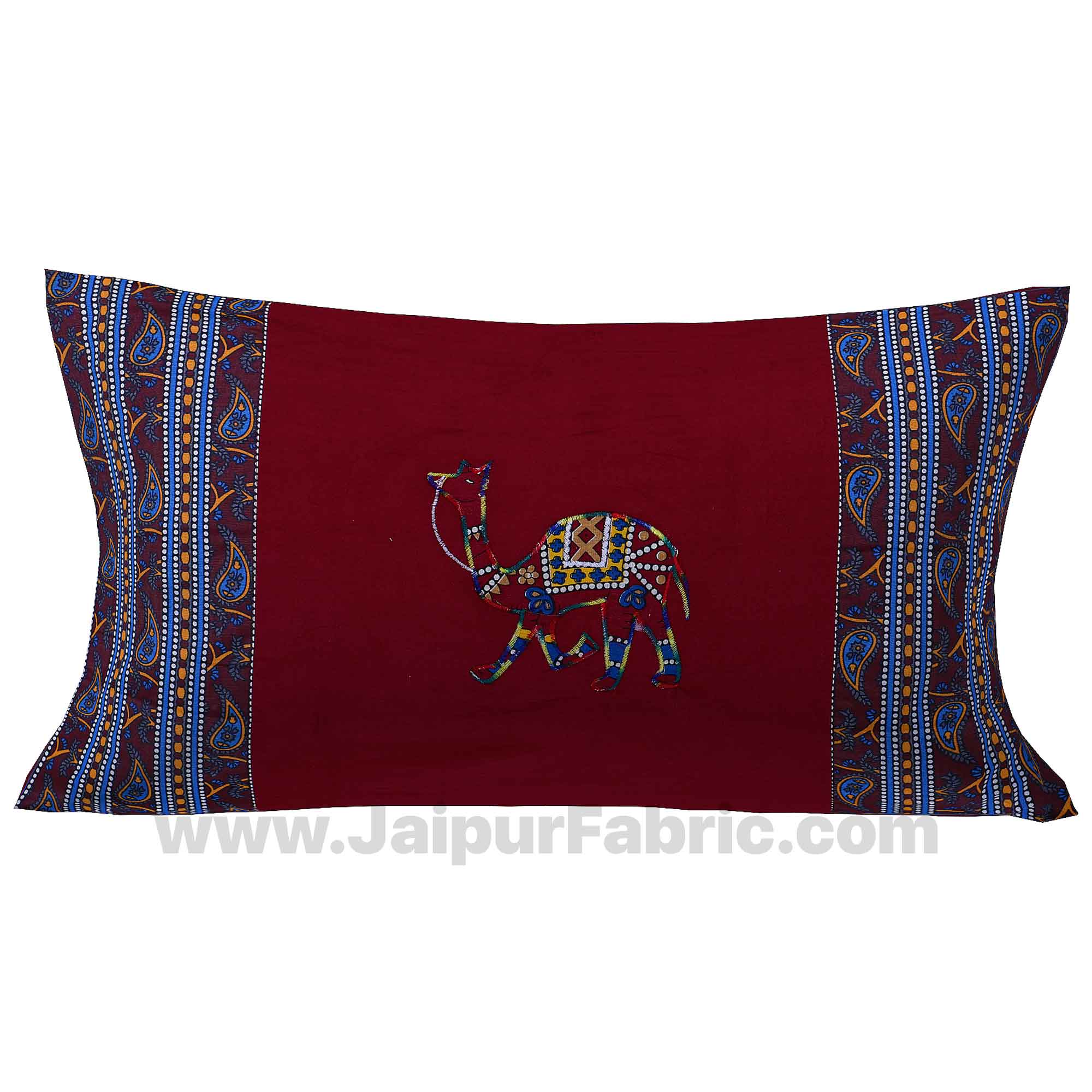 Applique Maroon Camel Jaipuri  Hand Made Embroidery Patch Work Single Bedsheet