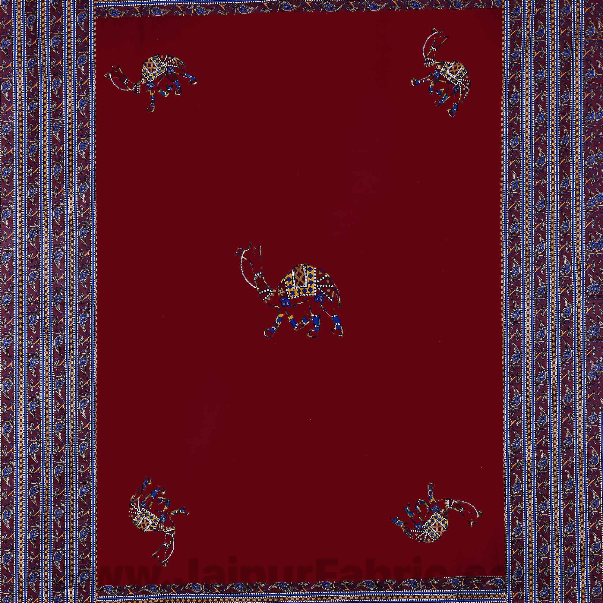 Applique Maroon Camel Jaipuri  Hand Made Embroidery Patch Work Single Bedsheet