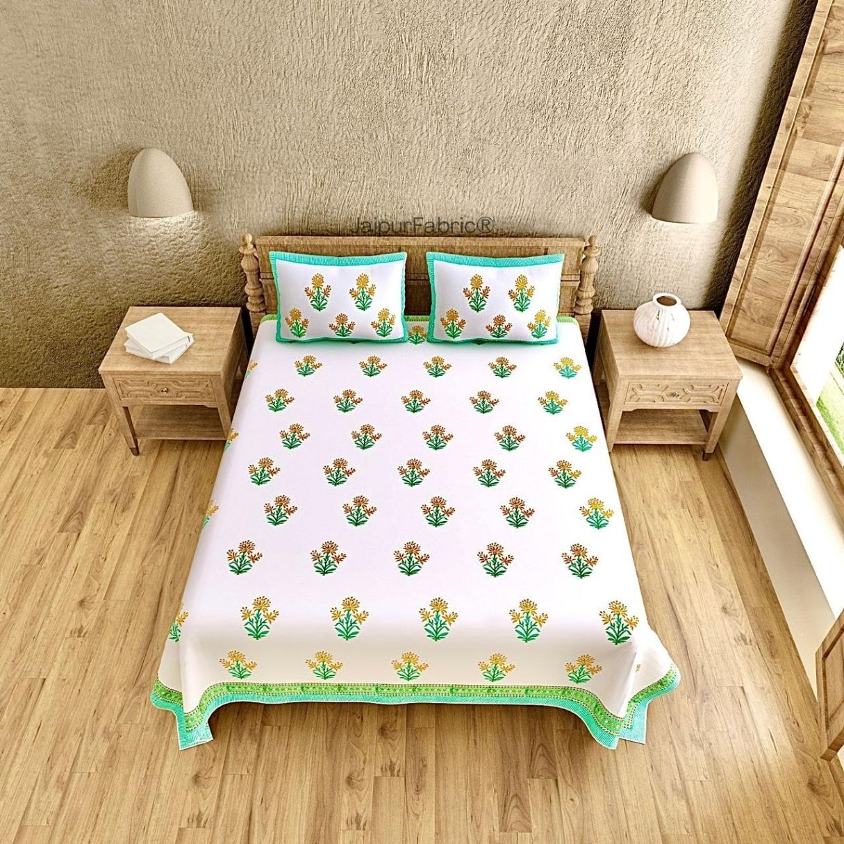 Authentic Genuine Hand Block Print 400 TC Pure Cotton King Size Bedsheet