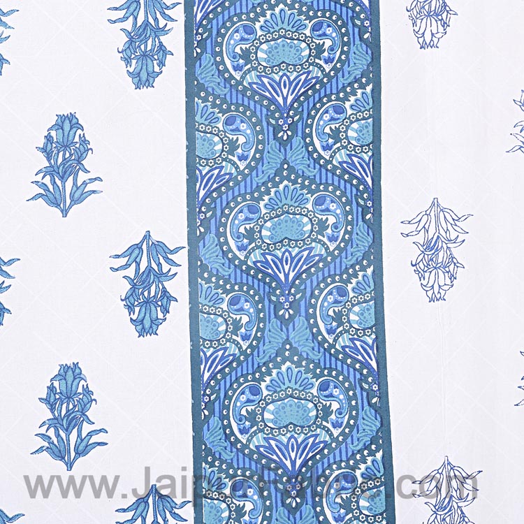 Double Bedsheet  Light Blue Small Booti Print