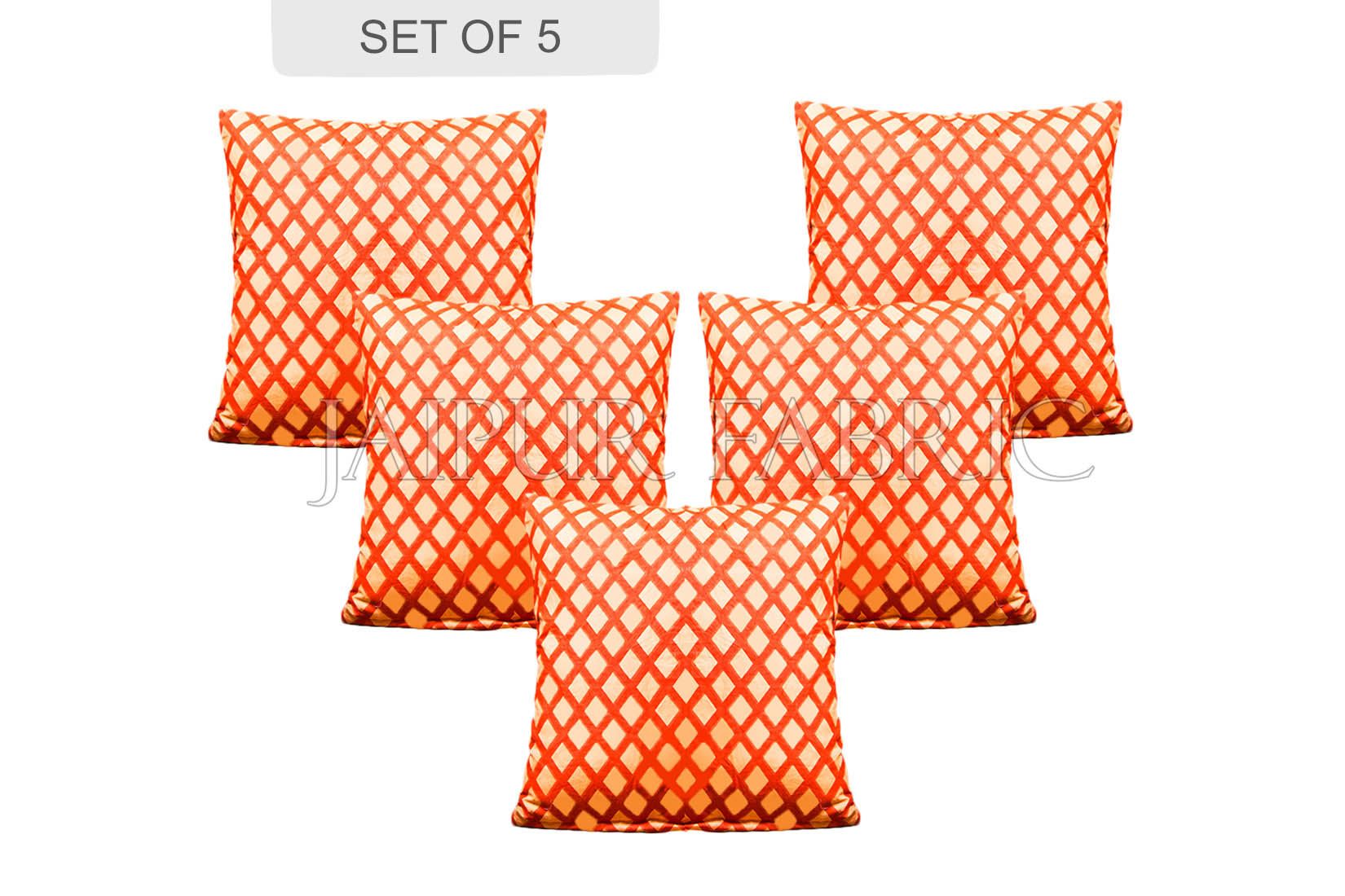 Peach Color Orange Square Print Cushion Cover