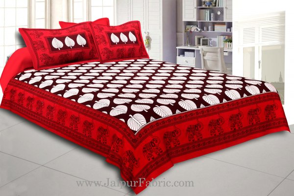 Maroon Border With  Coffee Base Paan Pattern Cotton Double Bed Sheet