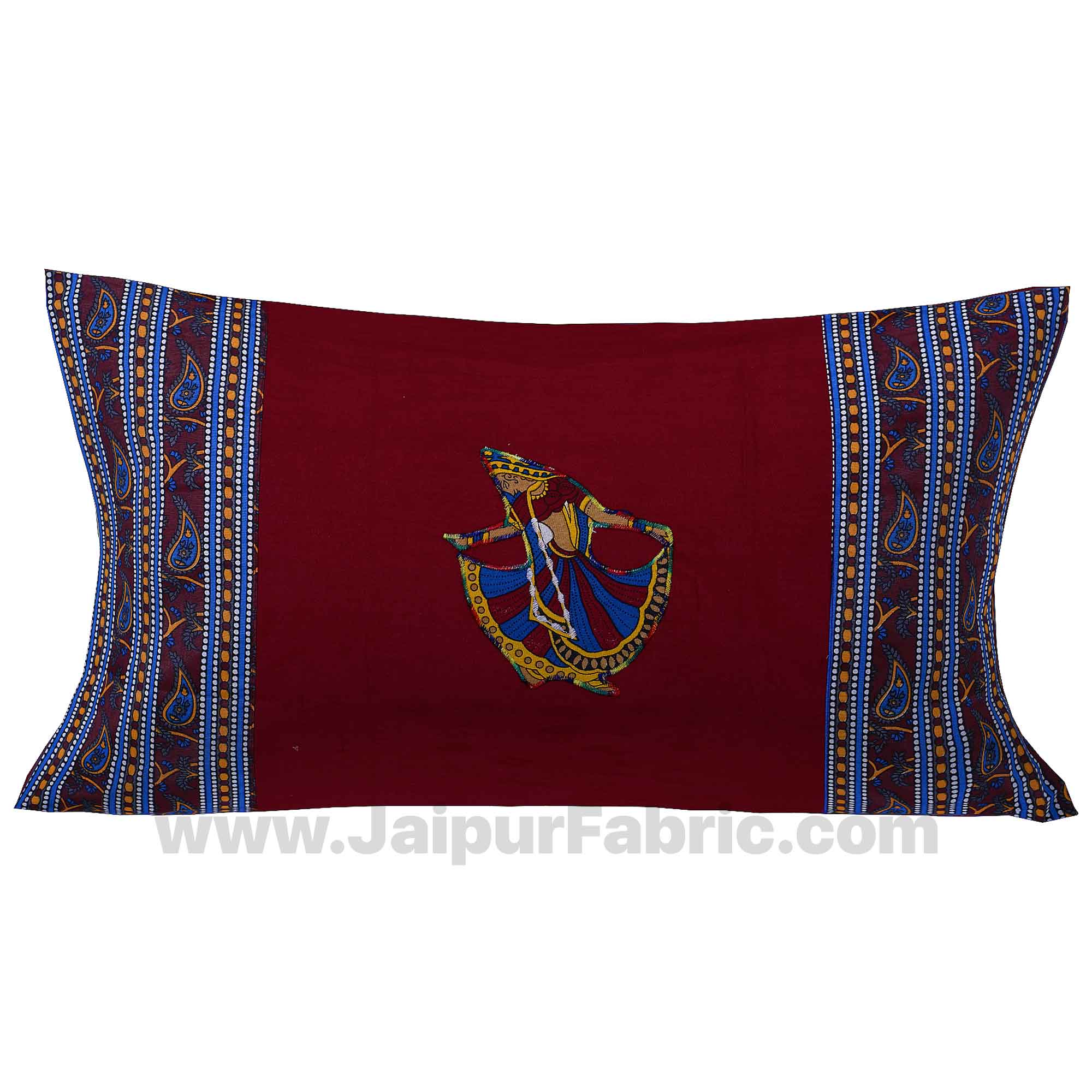 Applique Maroon Gujri Jaipuri  Hand Made Embroidery Patch Work Single Bedsheet