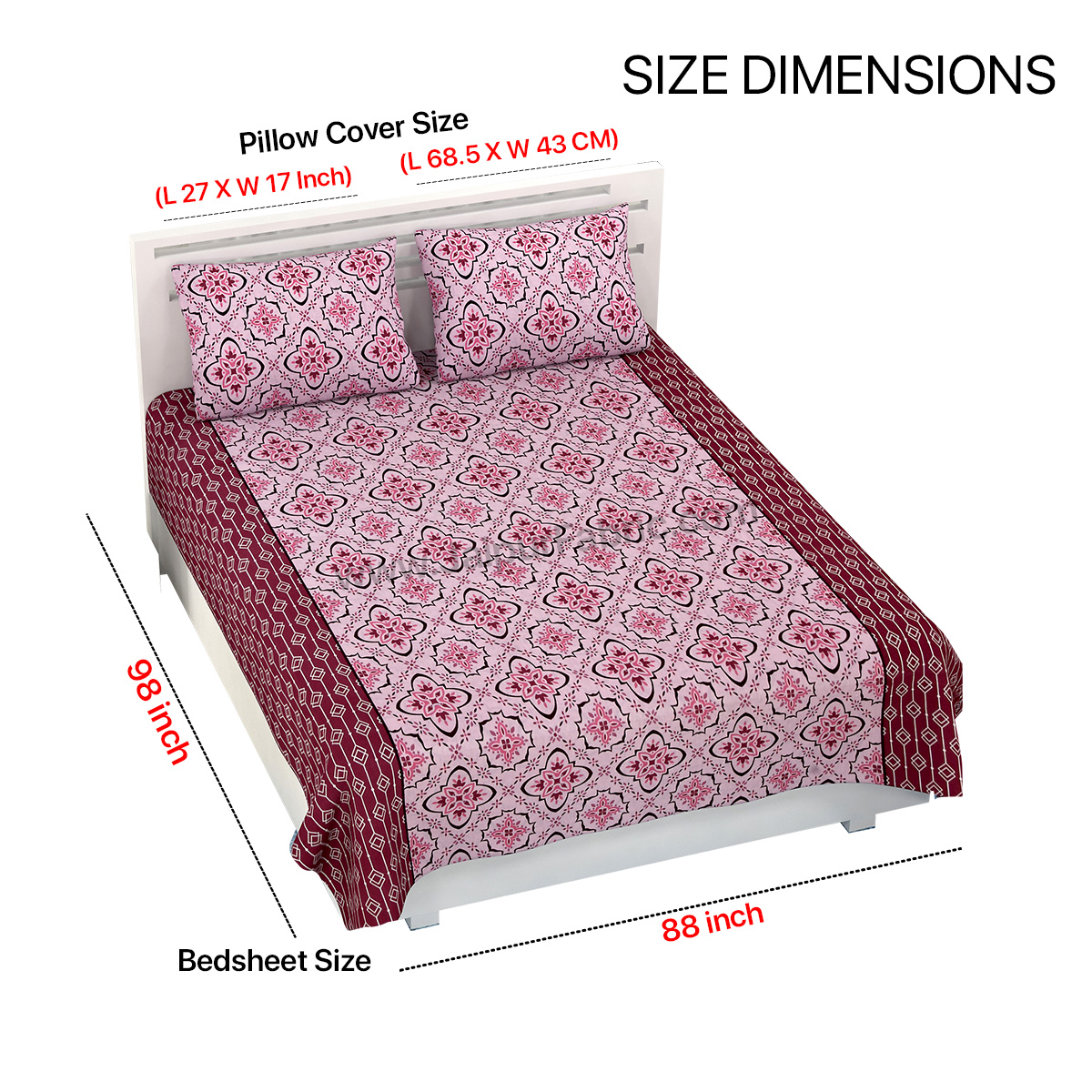 COMBO331 PINK RANGOLI PRINT BEDSHEET + COMFORTER SET