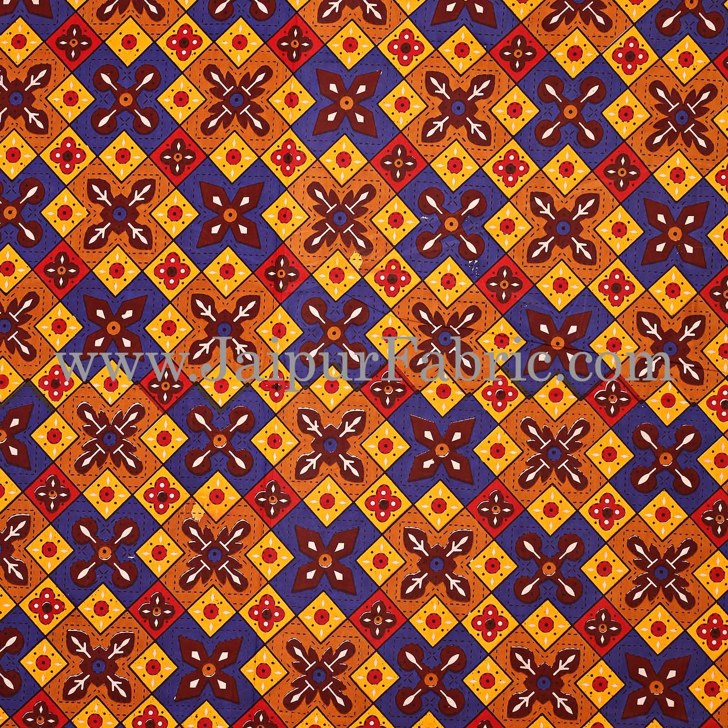 Orange Border Boota And Lehariya Lining Cotton Double Bed Sheet