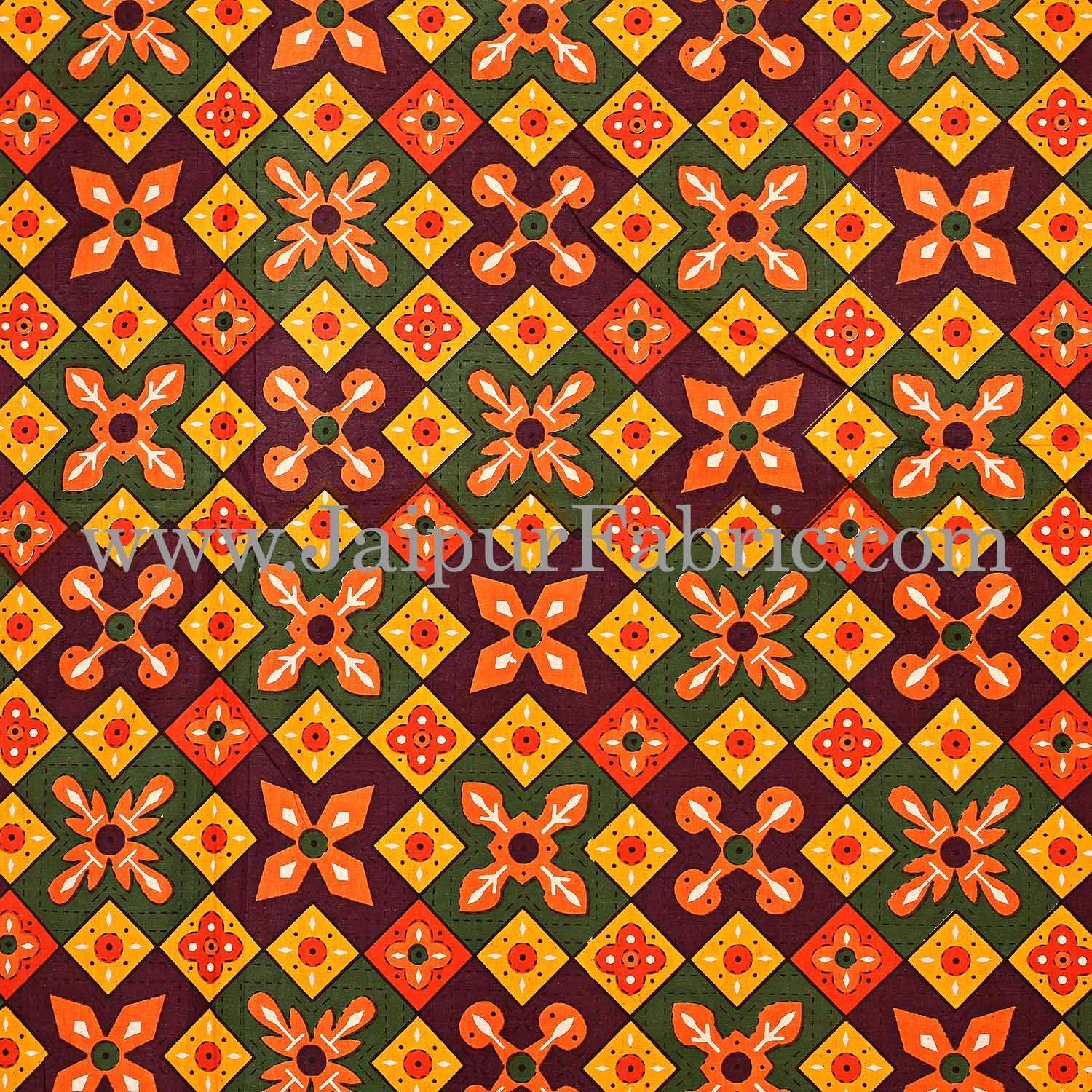 Orange Border Boota And Lehariya Lining Cotton Double Bed Sheet