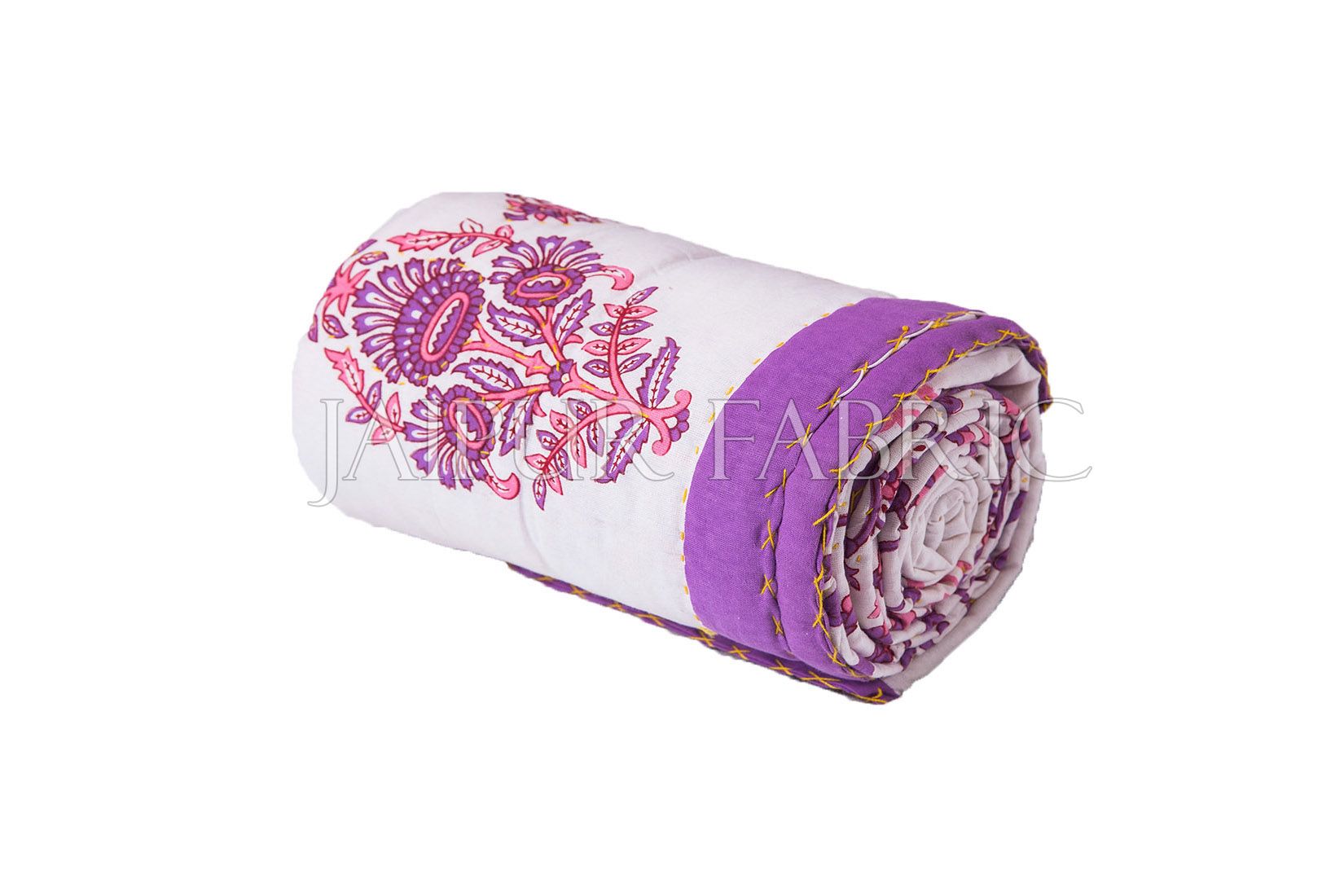 Pink Purple Jaipuri Print Cotton AC Quilt Single Bed Quilt