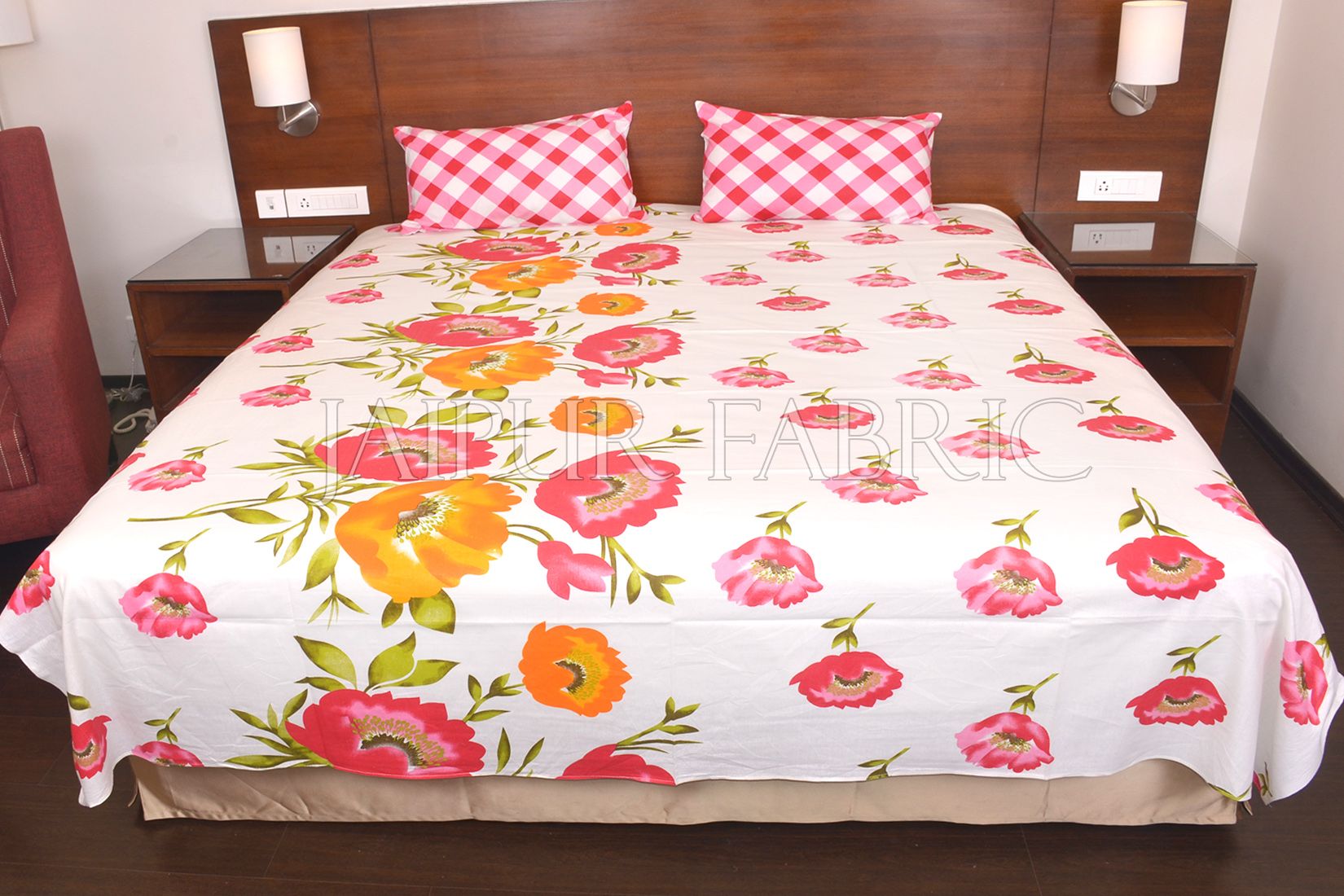 Pink Checkered Plaid Pattern Double Bed Sheet