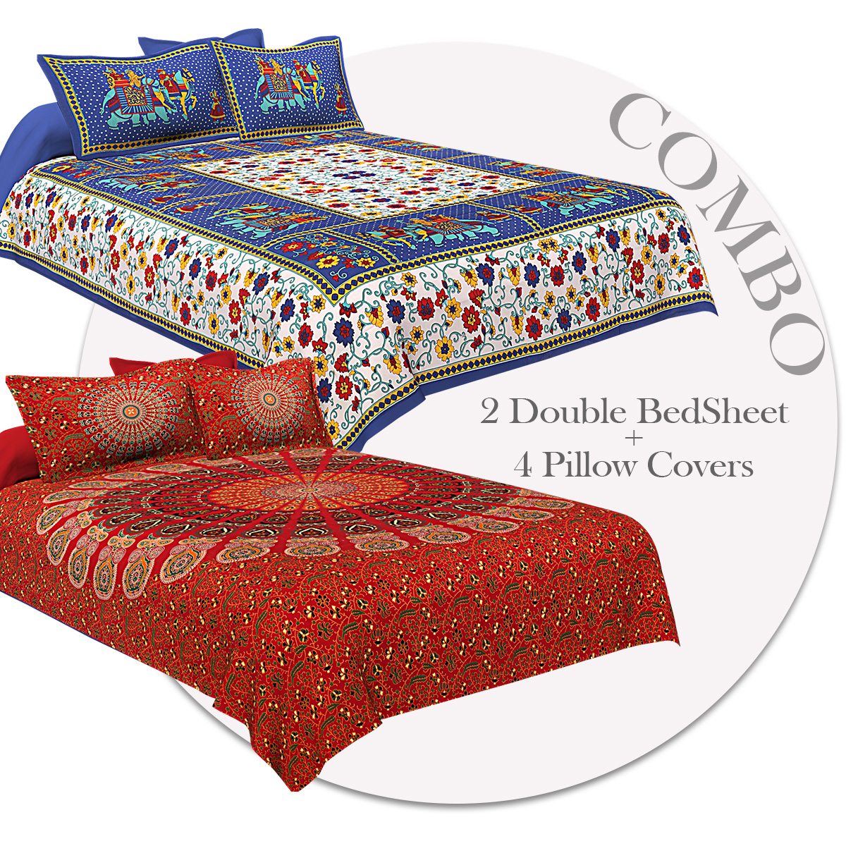 COMBO354 Beautiful Multicolor 2 Bedsheet + 4 Pillow Cover