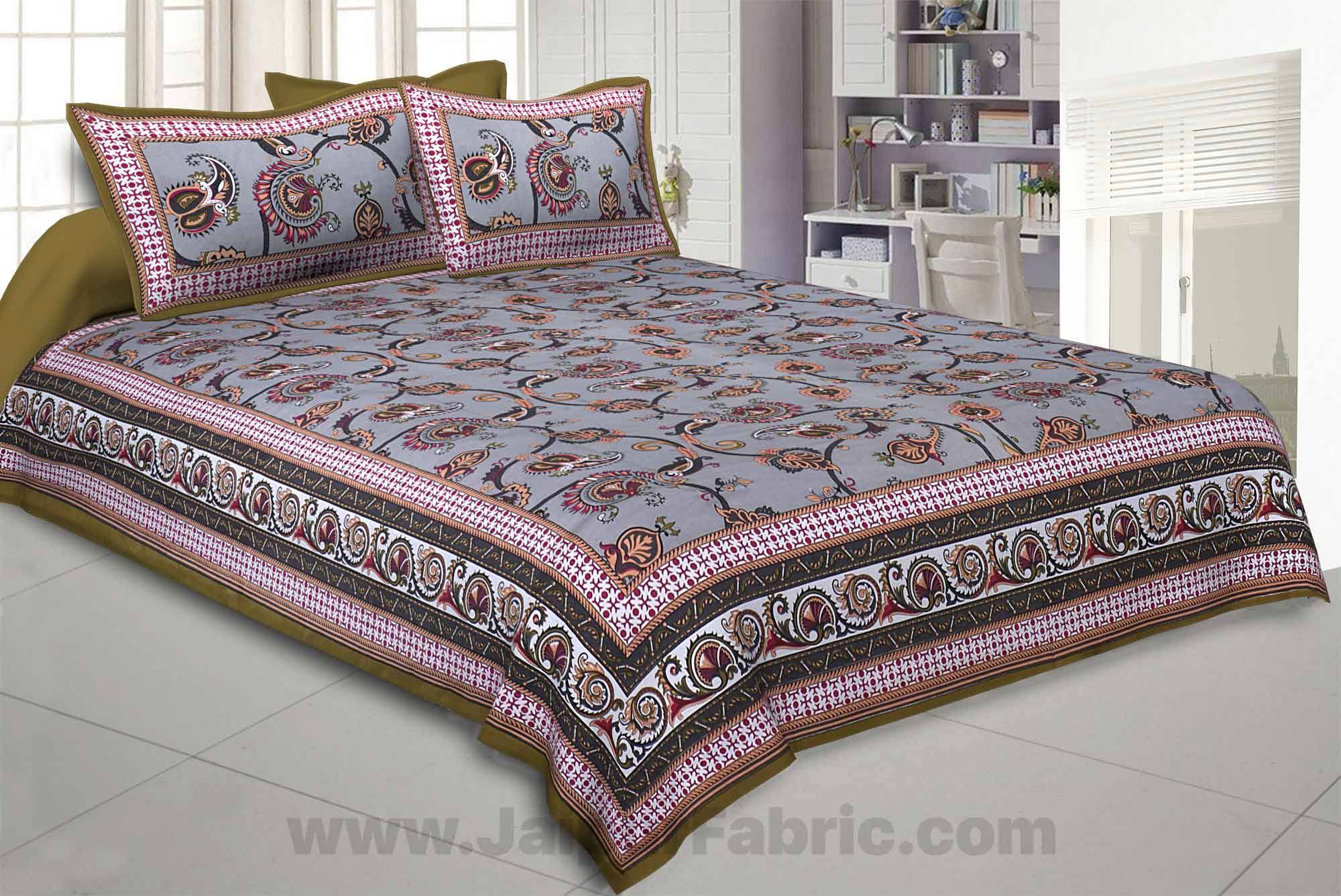 Traditional Dazzler Lava Grey Double Bedsheet