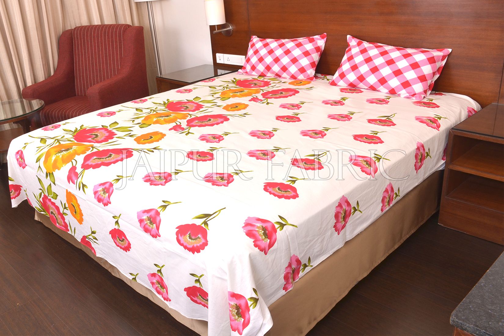 Pink Checkered Plaid Pattern Double Bed Sheet