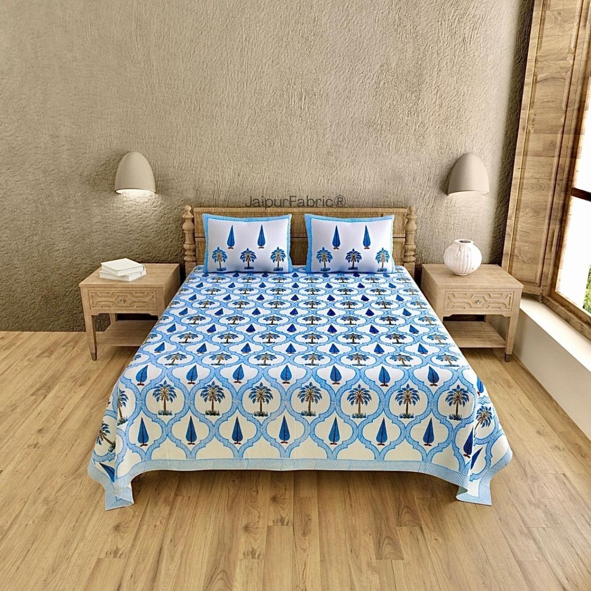 Exquisite Original Block Print 400 TC Pure Cotton King Size Bedsheet