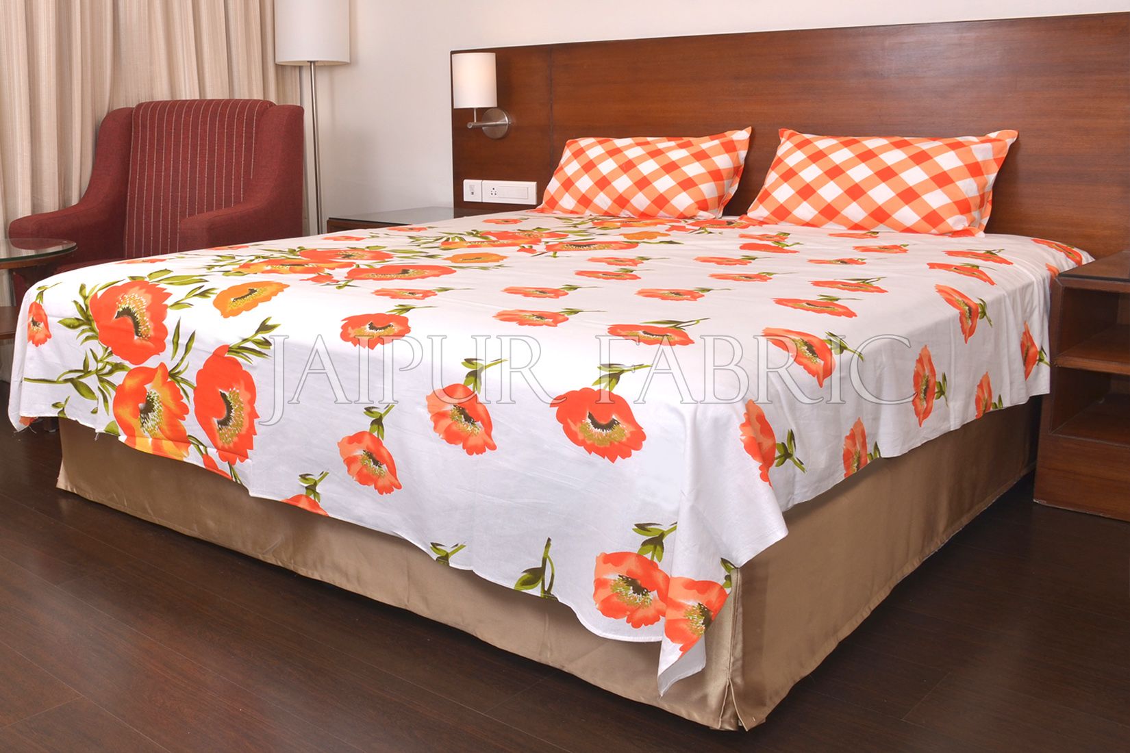 Orange Checkered Plaid Pattern Double Bed Sheet