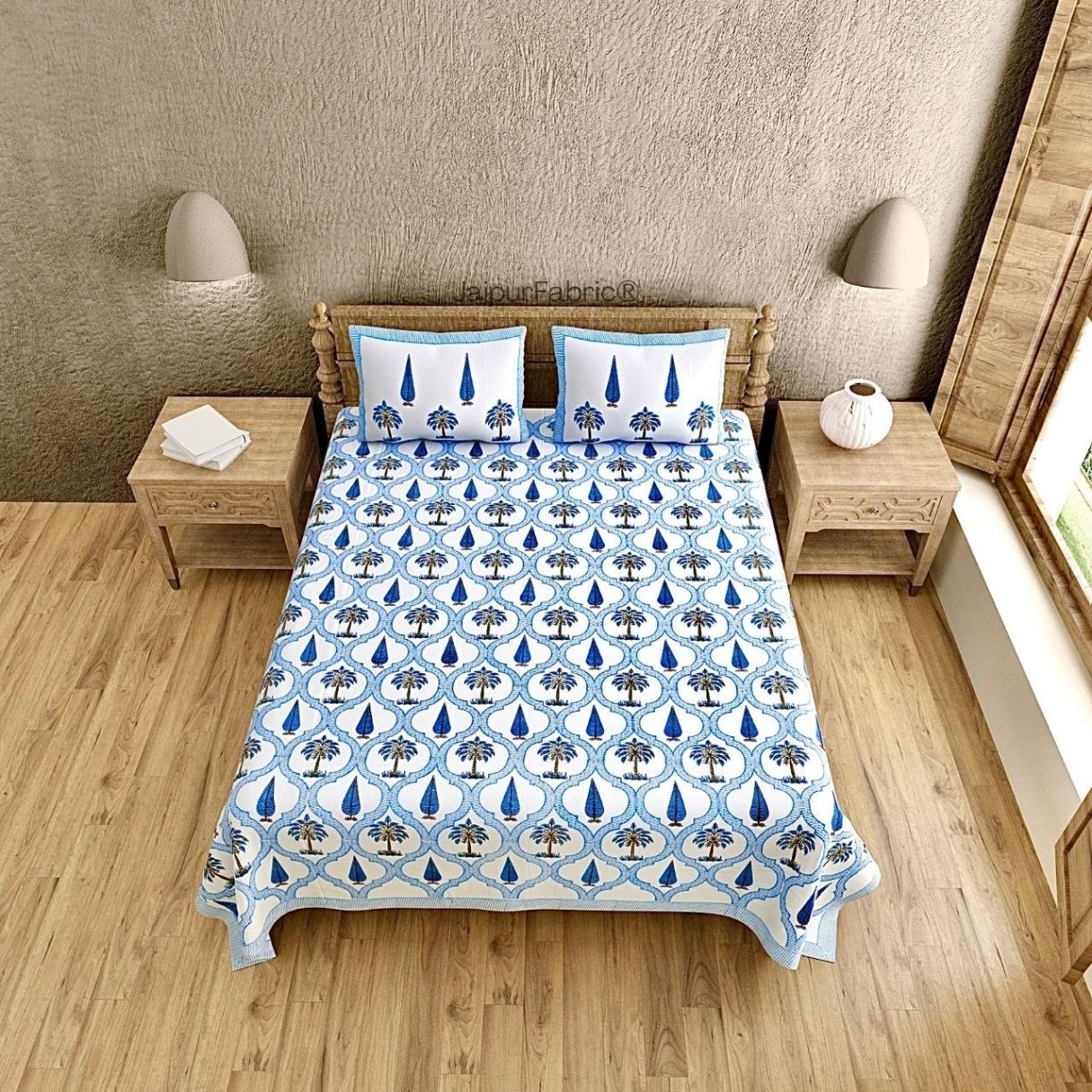 Exquisite Original Block Print 400 TC Pure Cotton King Size Bedsheet