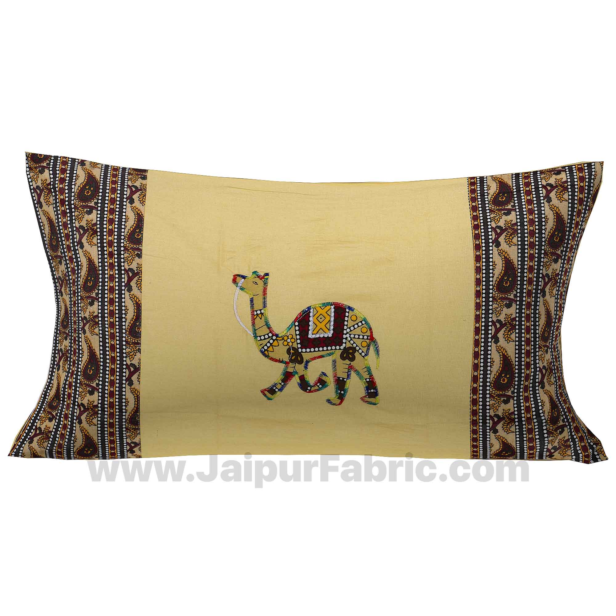 Applique Cream Camel Jaipuri  Hand Made Embroidery Patch Work Single Bedsheet