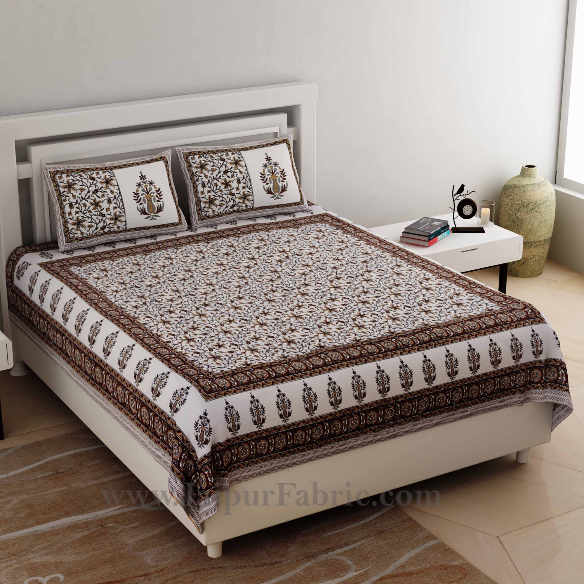 Ethnic Brown Double Bedsheet Jaal Print