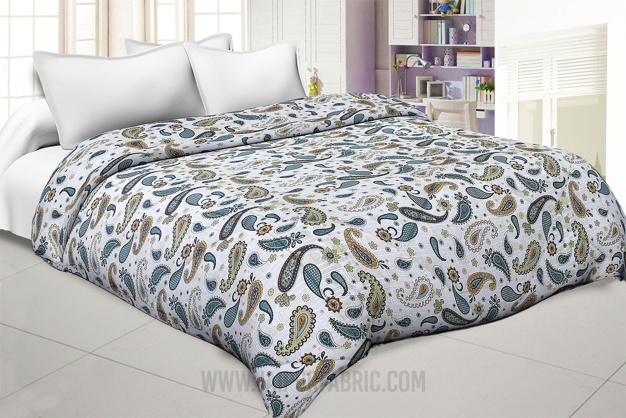 Paisley Blueish Grey Double Bed Comforter