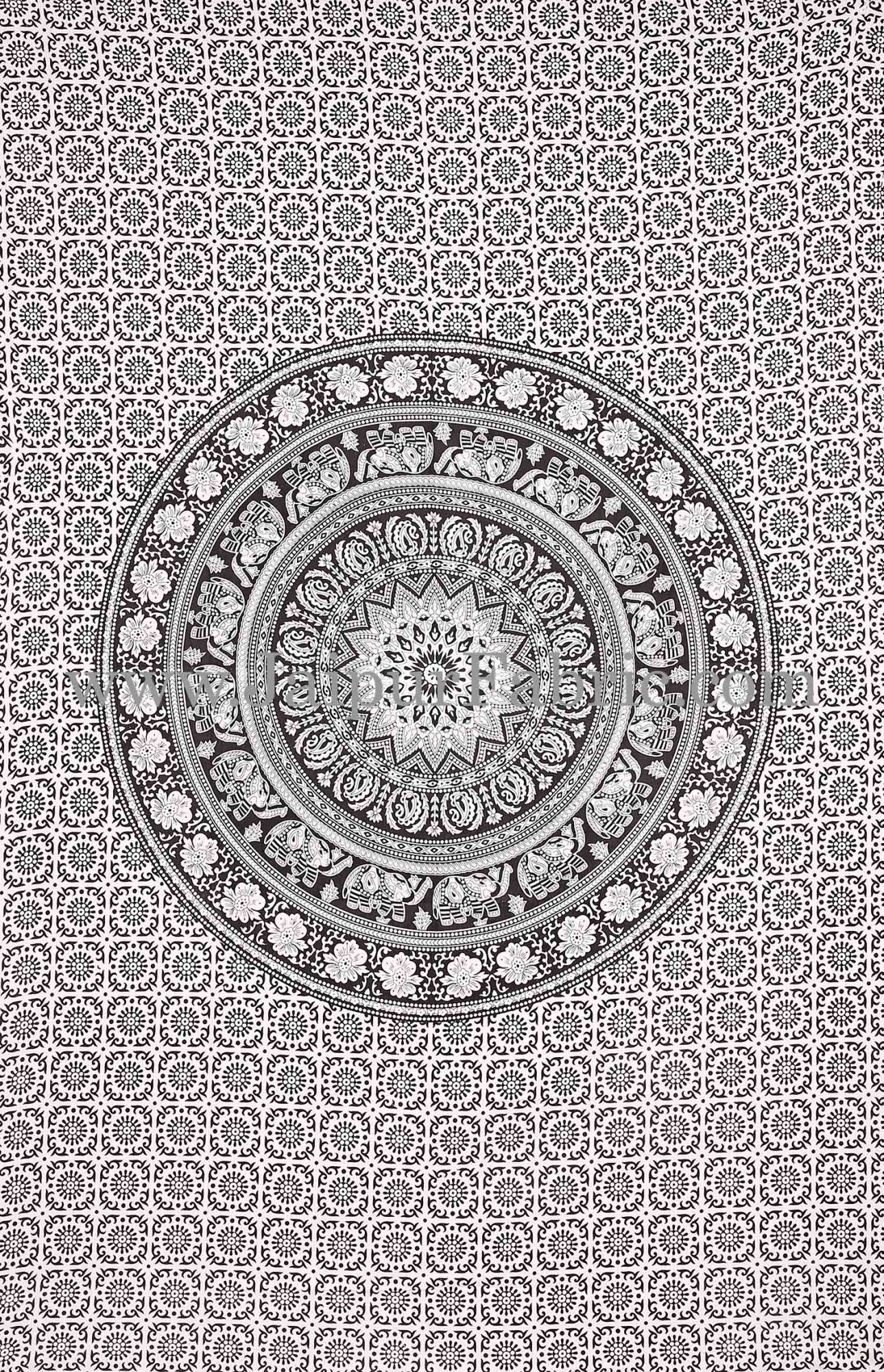 Black and White Tapestry with concentric circle mandala design wall hanging and beach throw 90x60