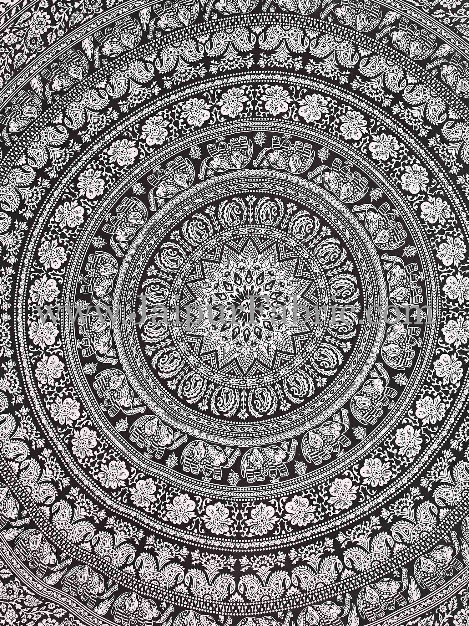 Black and White Tapestry with concentric circle mandala design wall hanging and beach throw 95x85