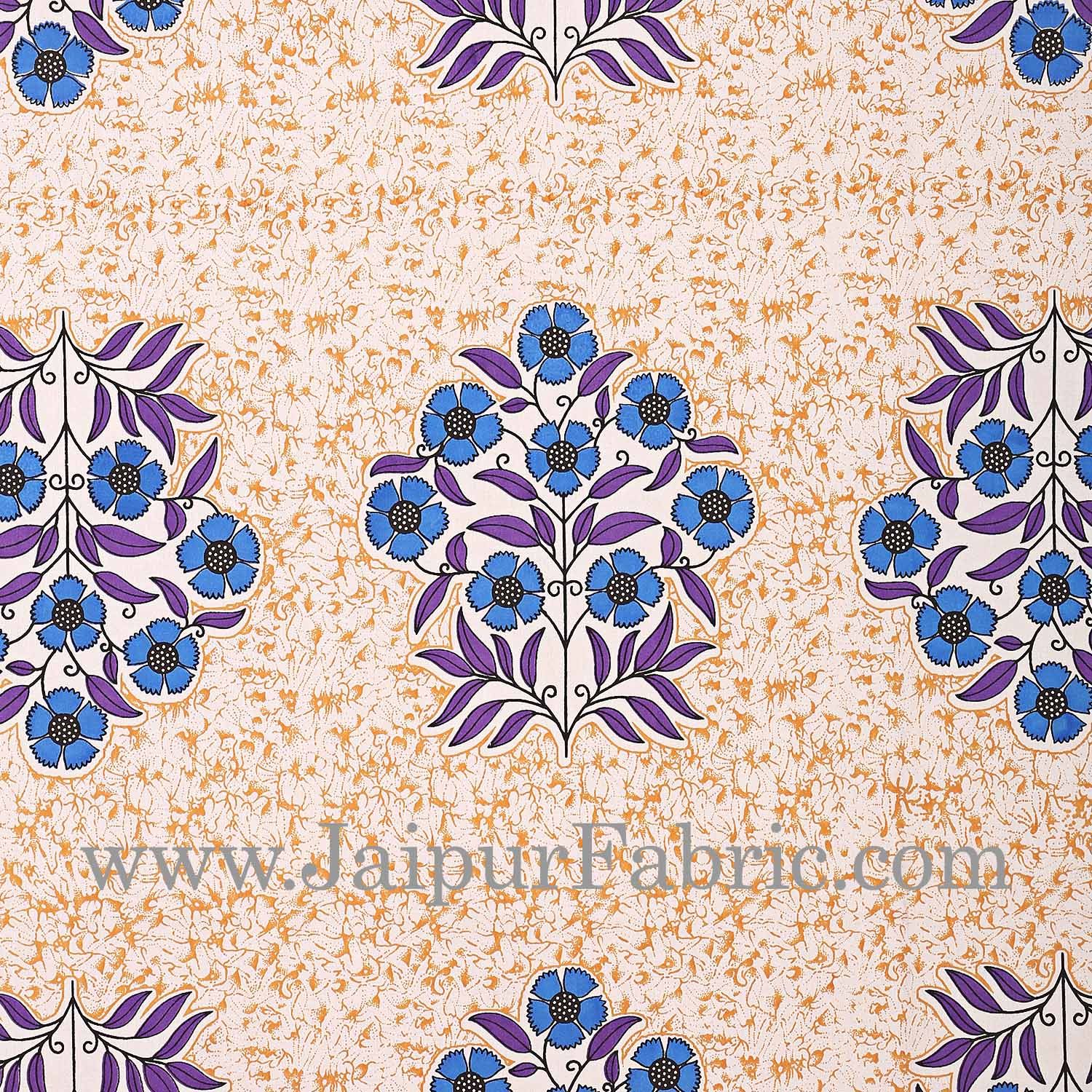 Blue Border with long paan print cotton double bedsheet