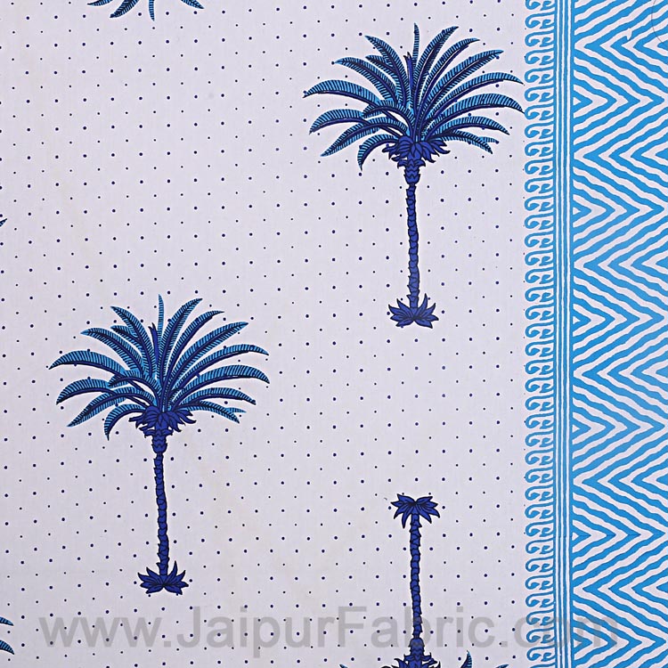 Double Bedsheet Fine Cotton Sky Blue Palm Polka