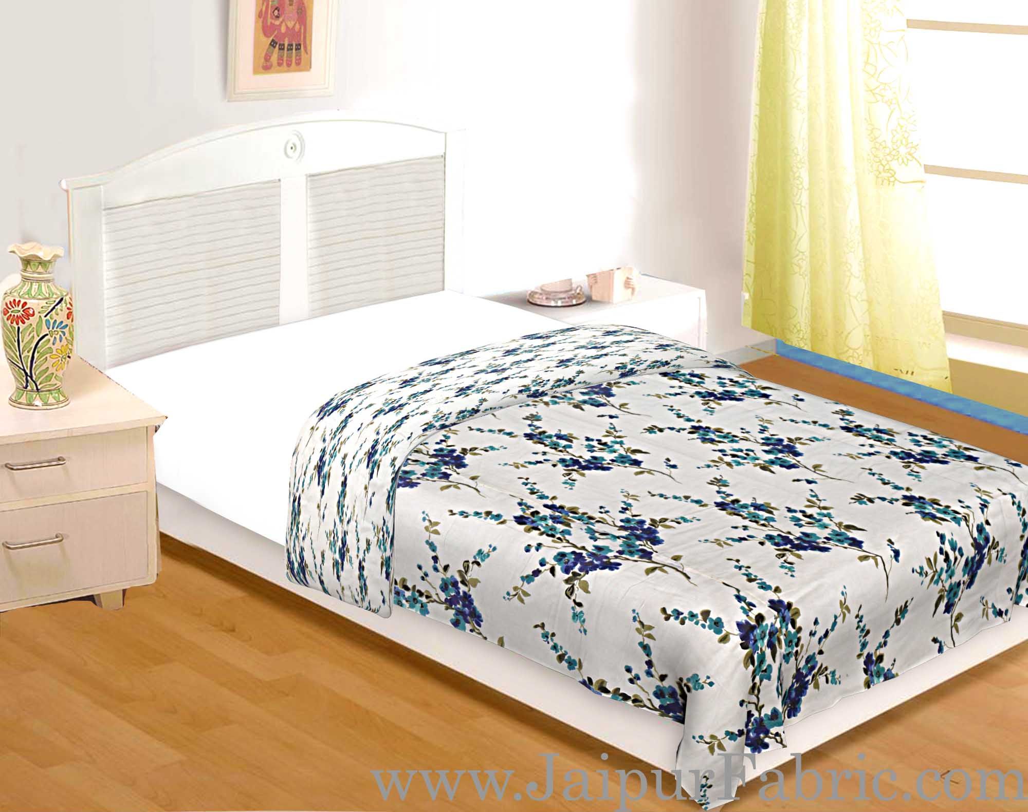 Muslin Cotton Single bed Reversible mulmul Dohar in blue floral motif print