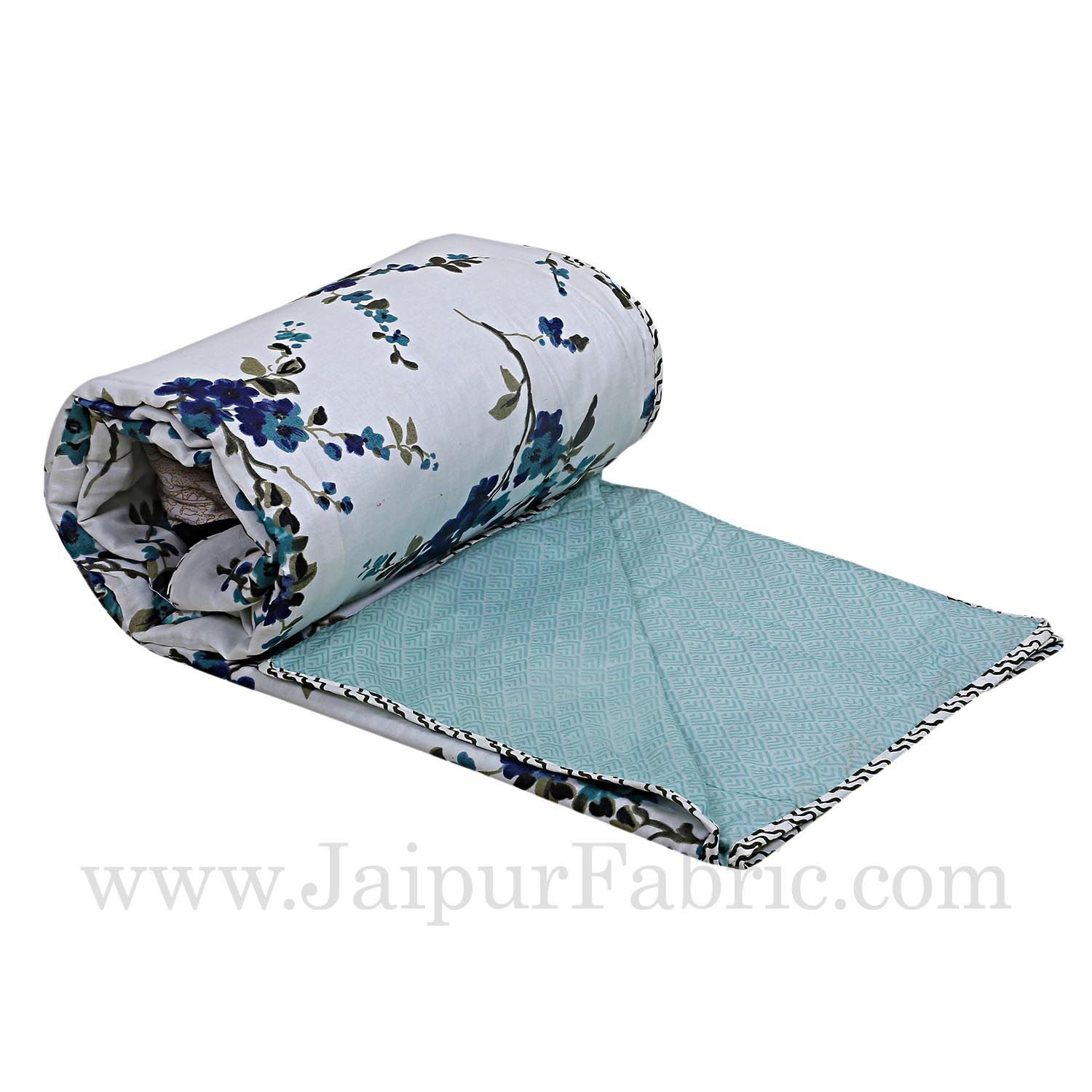 Muslin Cotton Single bed Reversible mulmul Dohar in blue floral motif print