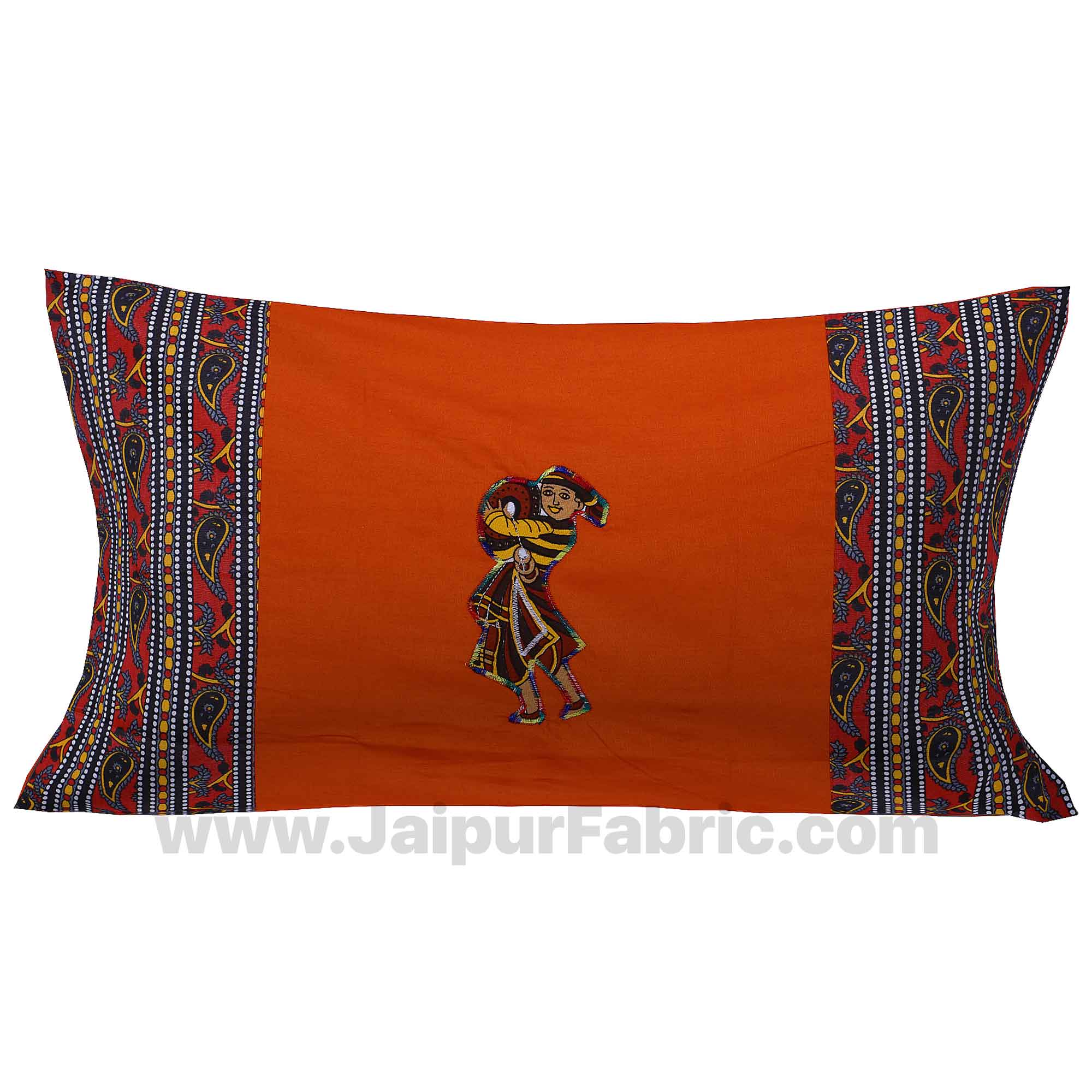 Applique Orange Chang Dance Jaipuri  Hand Made Embroidery Patch Work Single Bedsheet