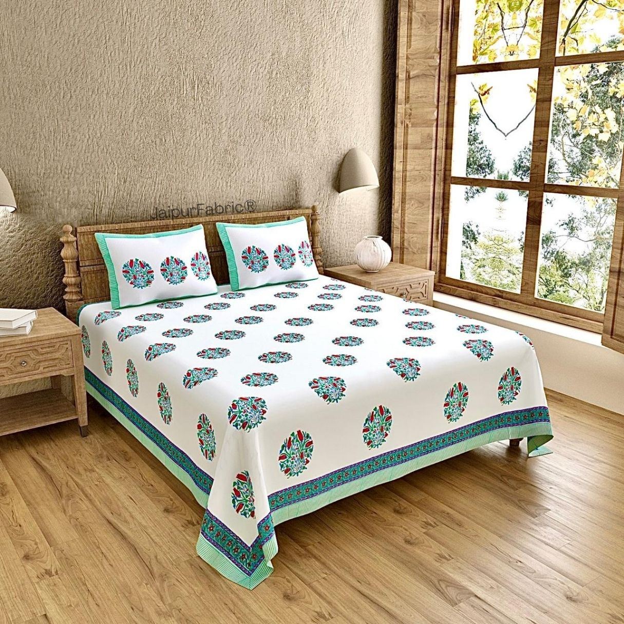 Handpicked Luxury Block Print 400 TC Pure Cotton King Size Bedsheet