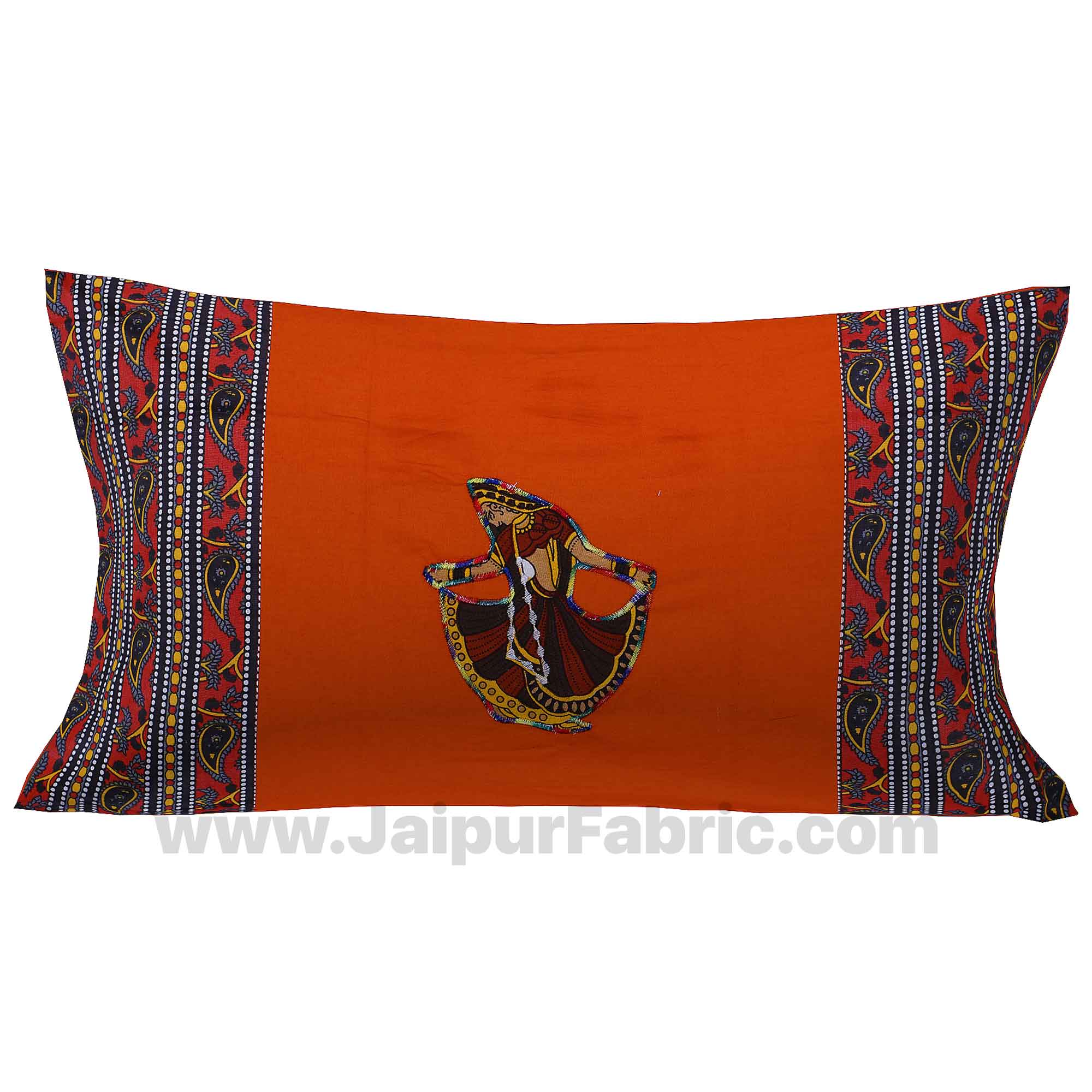 Applique Orange Gujri Jaipuri  Hand Made Embroidery Patch Work Single Bedsheet